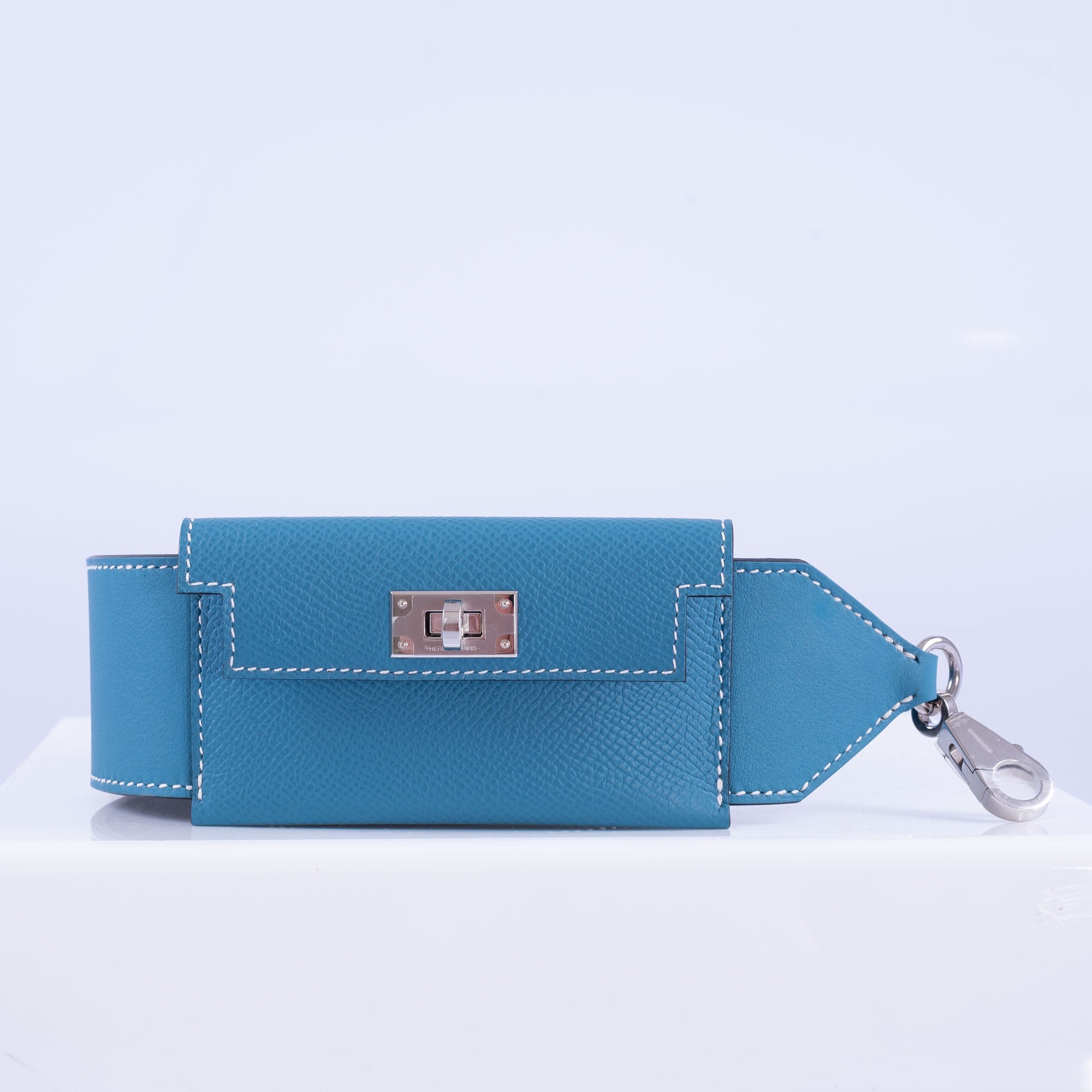 Hermès Kelly Pochette Pocket PM Strap Blue Jean Swift and Epsom Palladium Hardware