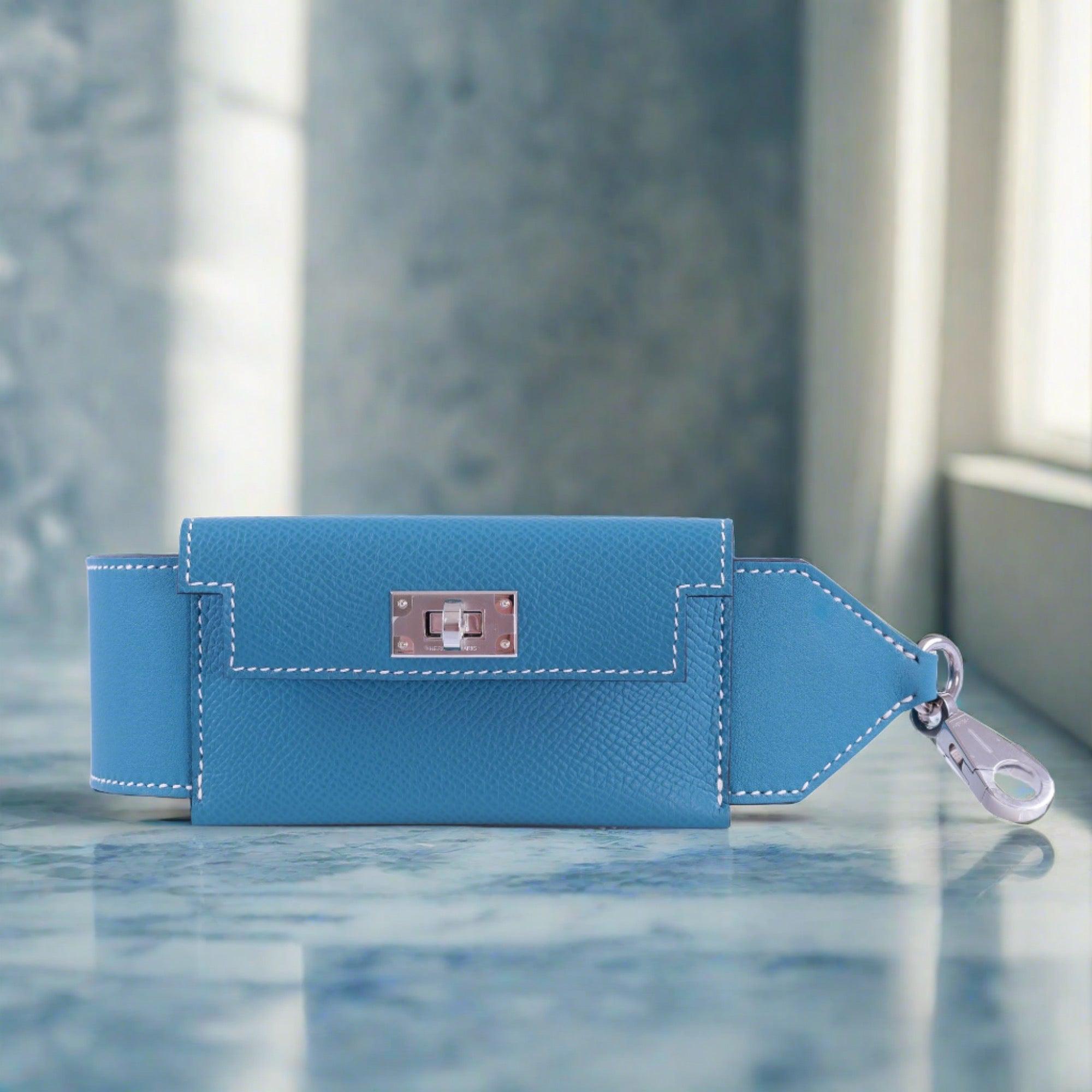 Hermès Kelly Pochette Pocket PM Strap Blue Jean Swift and Epsom Palladium Hardware