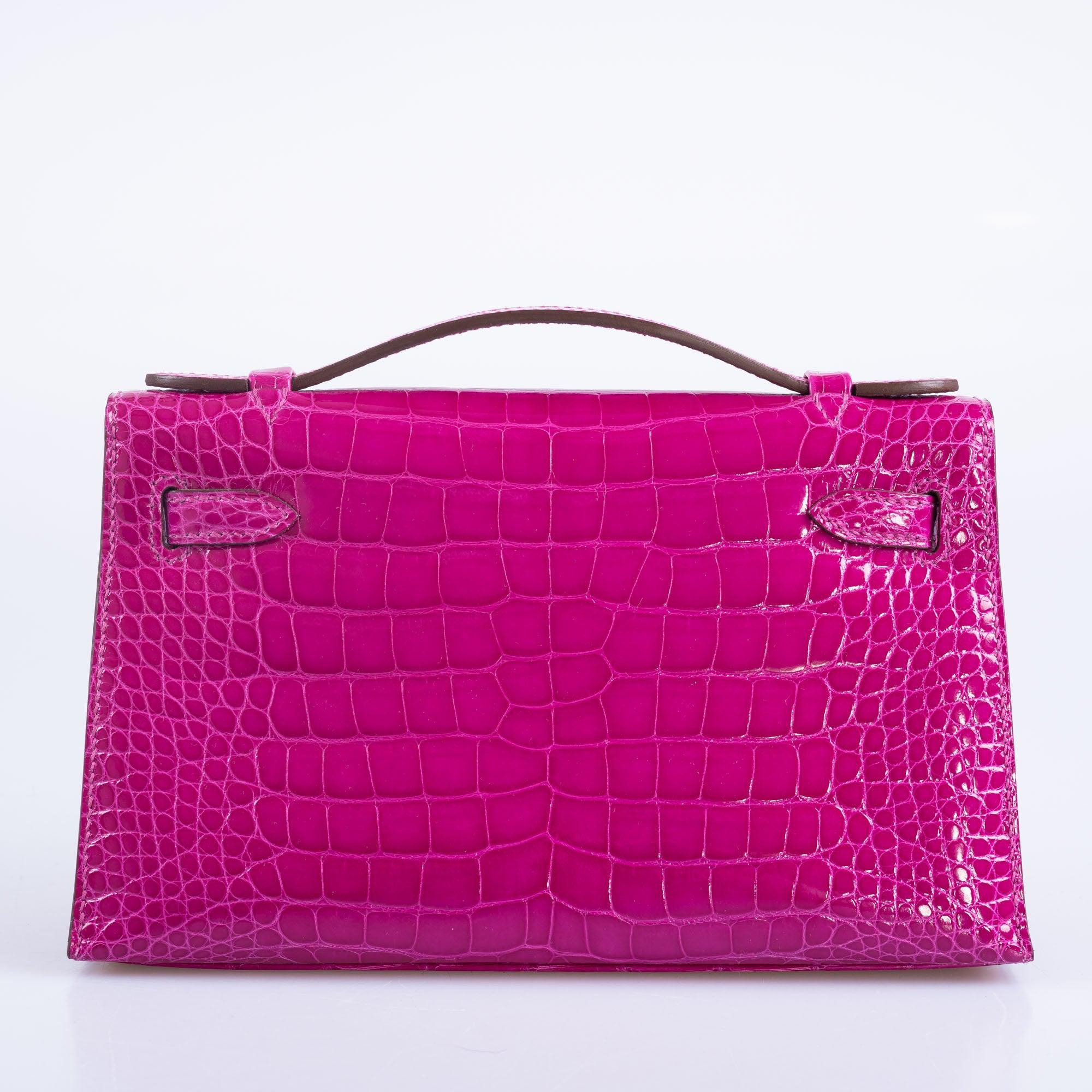 Hermès Kelly Pochette Rose Scheherazade Shiny Alligator Gold Hardware