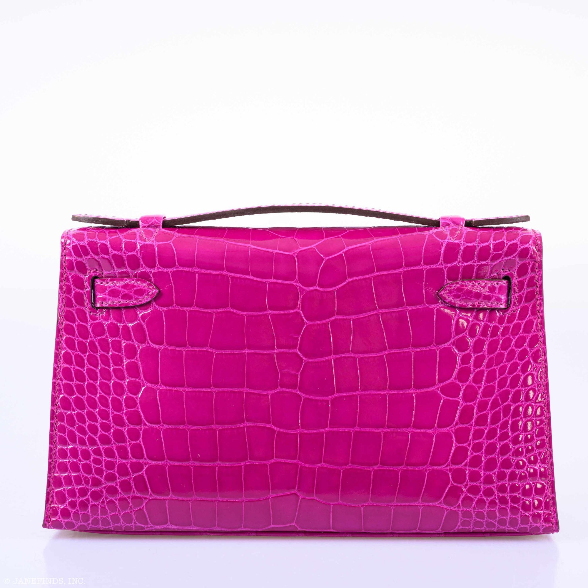 Hermès Kelly Pochette Rose Scheherazade Shiny Alligator Gold Hardware