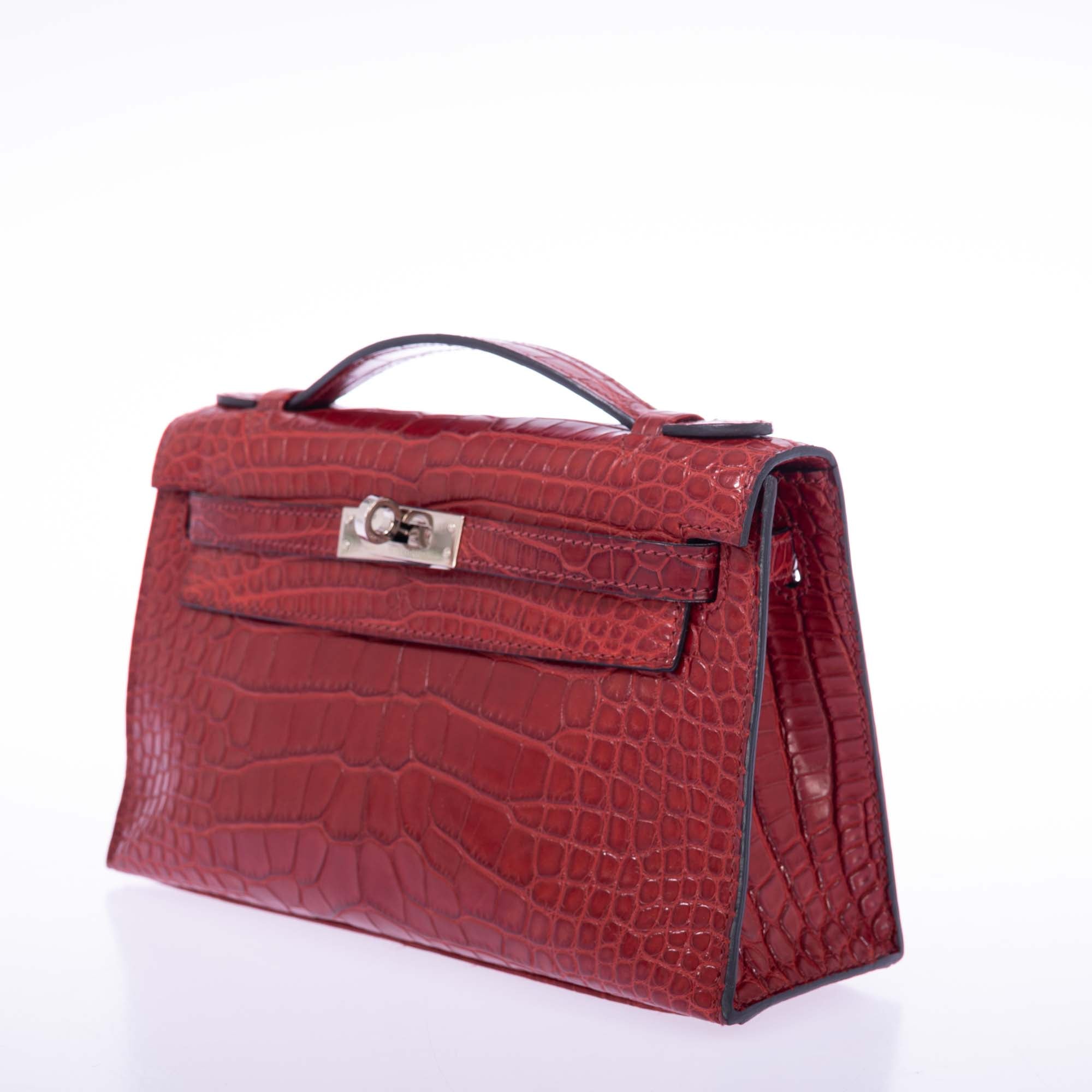 Hermès Kelly Pochette Rouge H Matte Alligator Palladium Hardware