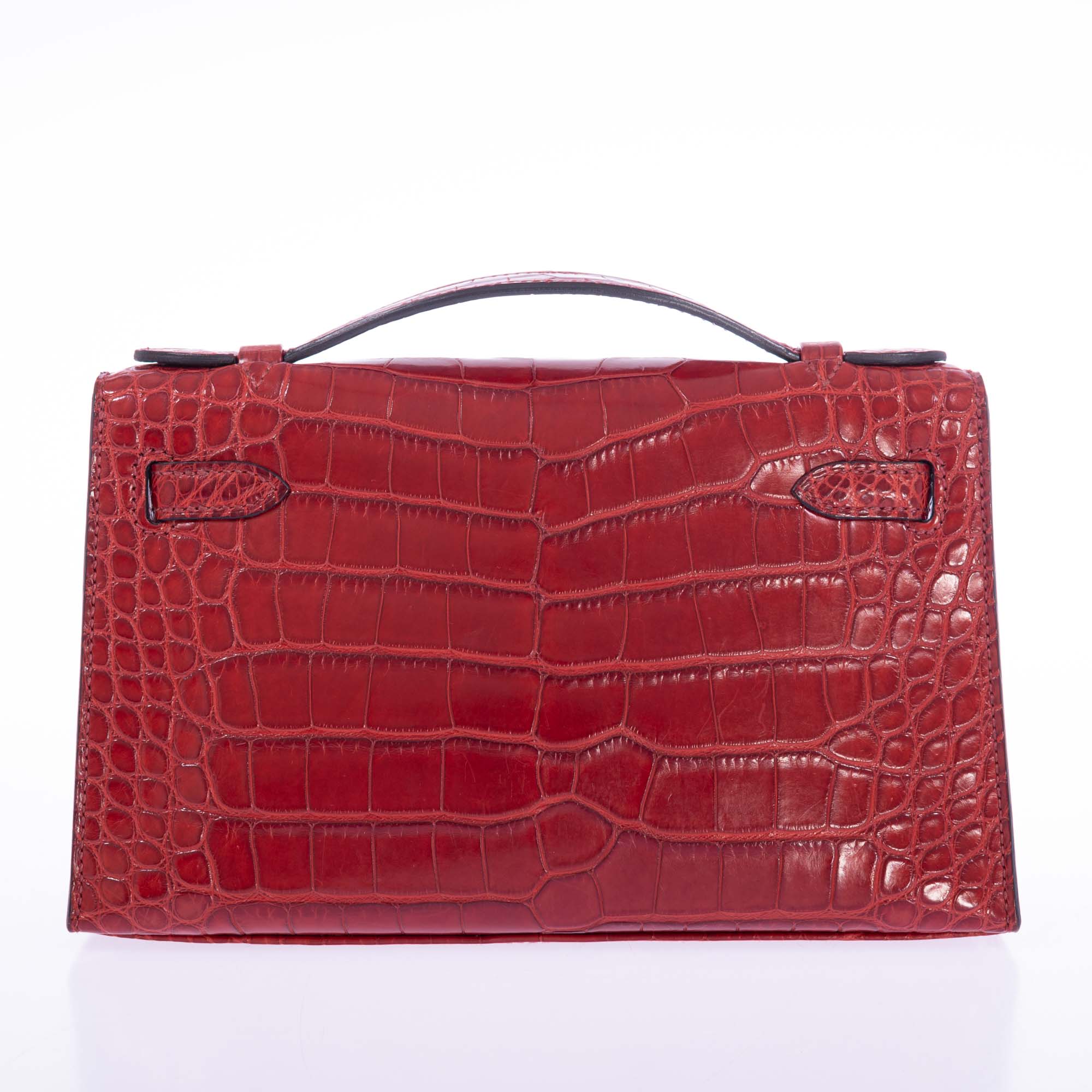 Hermès Kelly Pochette Rouge H Matte Alligator Palladium Hardware