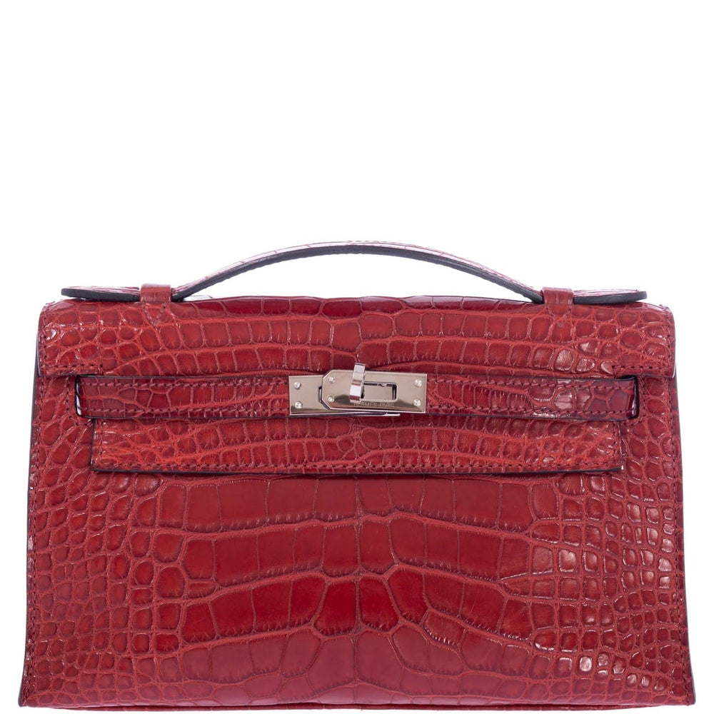 Hermès Kelly Pochette Rouge H Matte Alligator Palladium Hardware