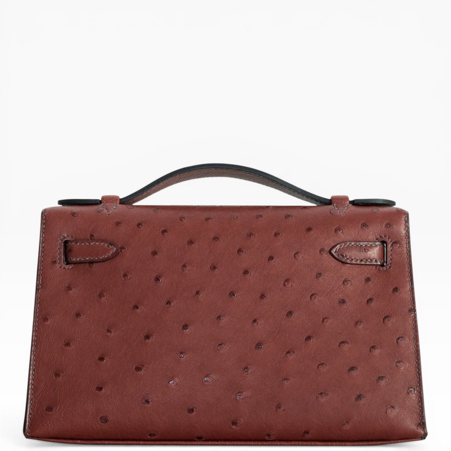 Hermès Kelly Pochette Rouge H Ostrich Palladium Hardware