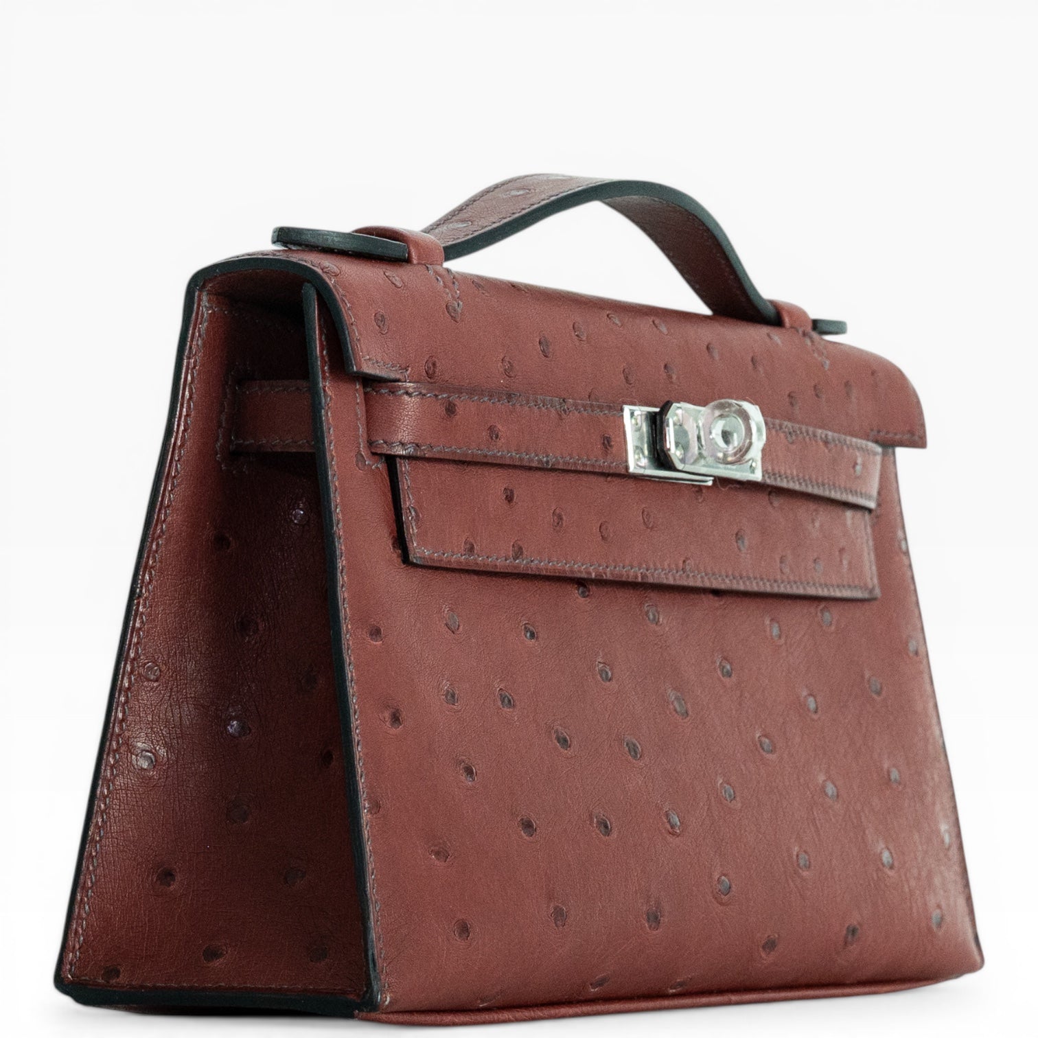 Hermès Kelly Pochette Rouge H Ostrich Palladium Hardware