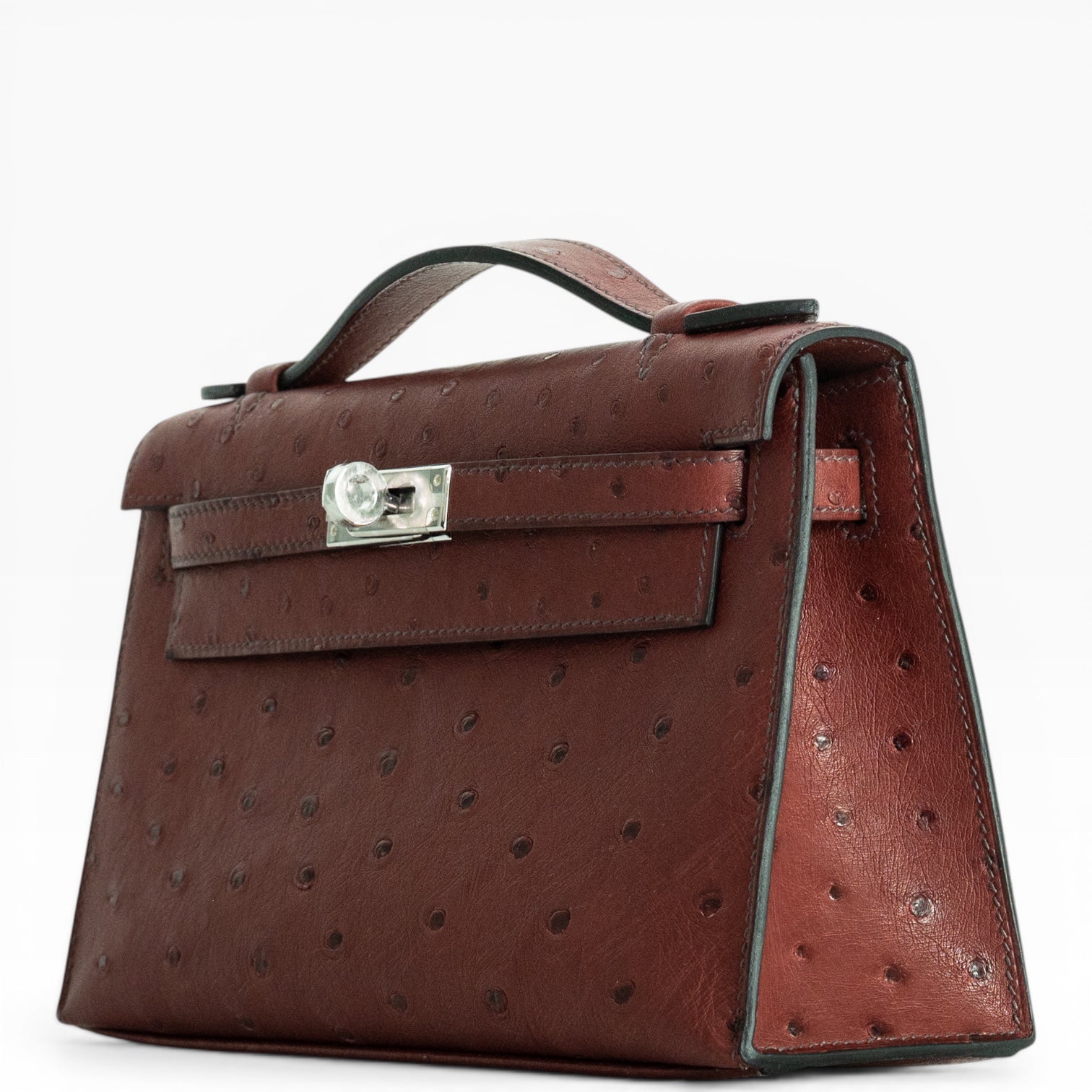 Hermès Kelly Pochette Rouge H Ostrich Palladium Hardware