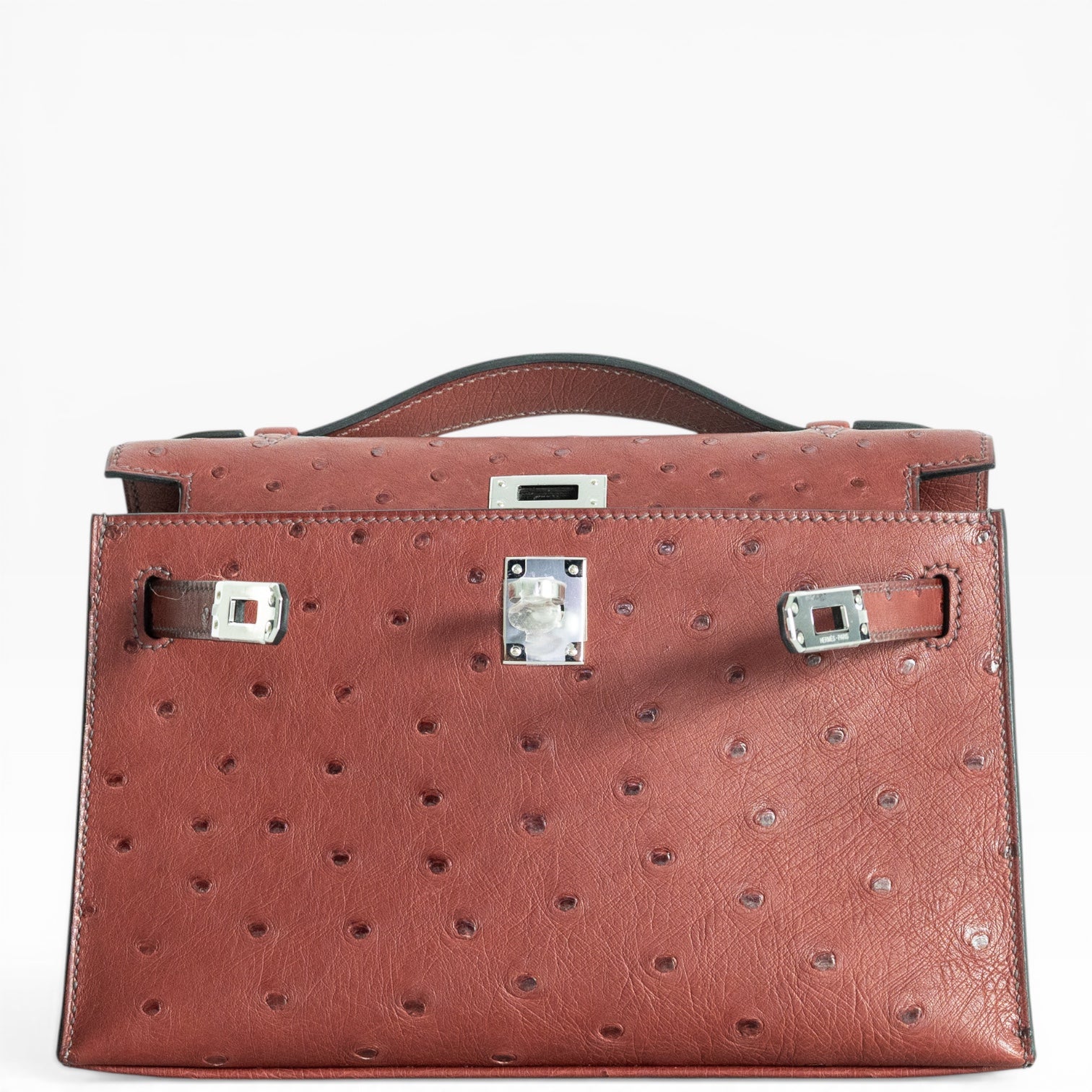 Hermès Kelly Pochette Rouge H Ostrich Palladium Hardware