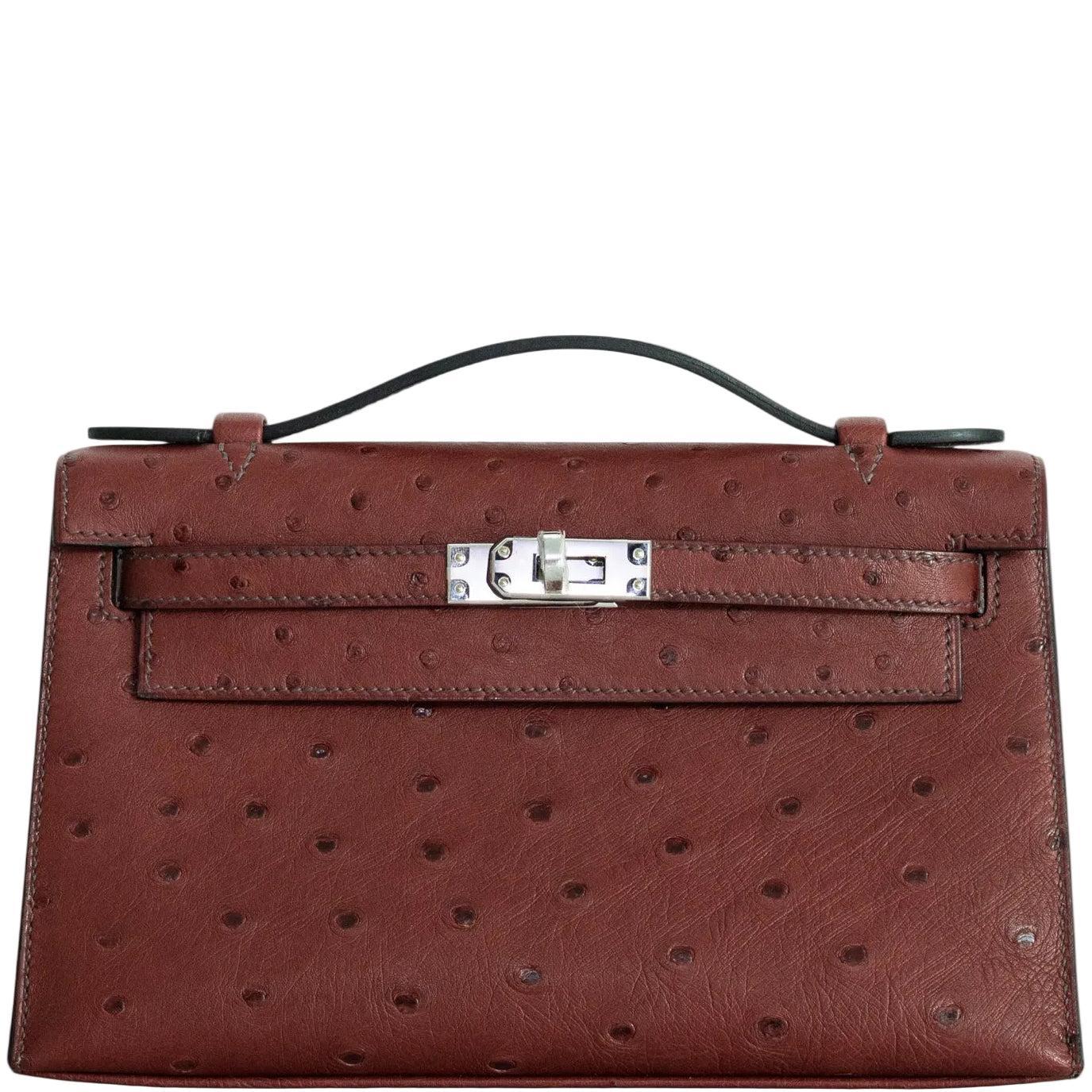 Hermès Kelly Pochette Rouge H Ostrich Palladium Hardware | JANEFINDS