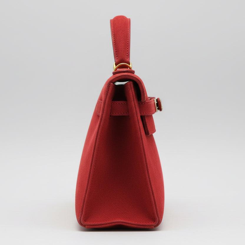 Hermès Kelly Pochette Rubis Veau Doblis Suede Palladium Hardware