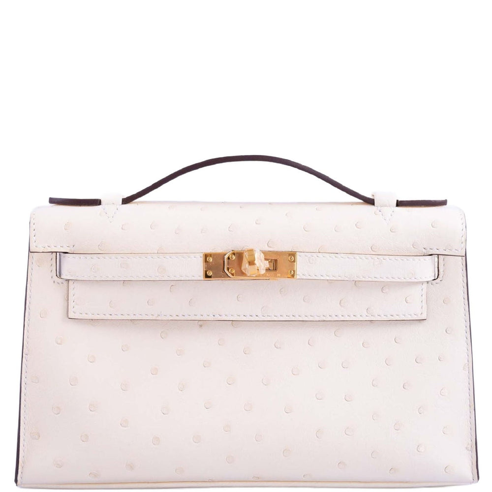 Hermès Kelly Pochette Sellier Nata Ostrich Boreal with Gold Hardware