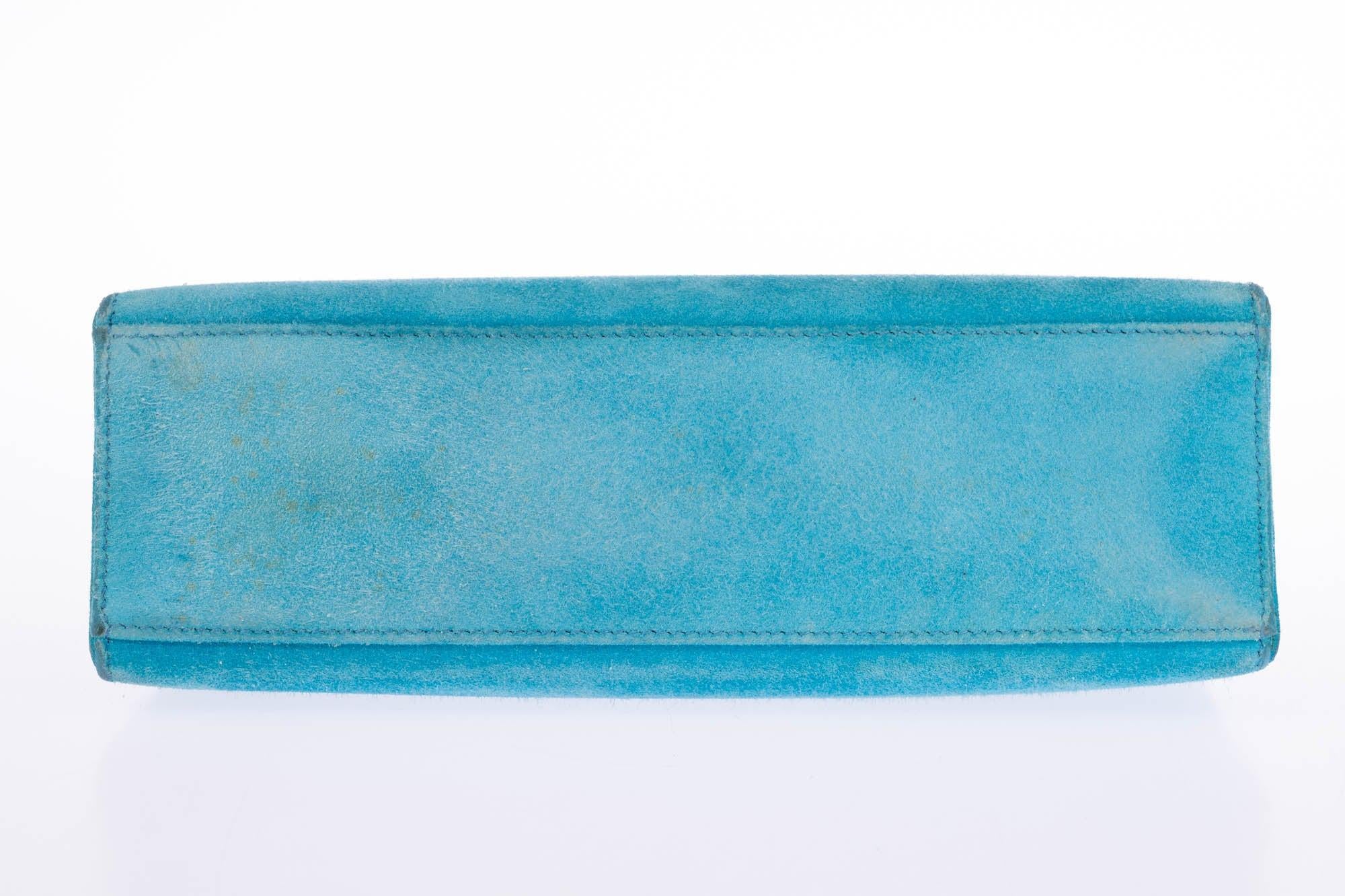 Hermès Kelly Pochette Turquoise Veau Doblis Suede Palladium Hardware