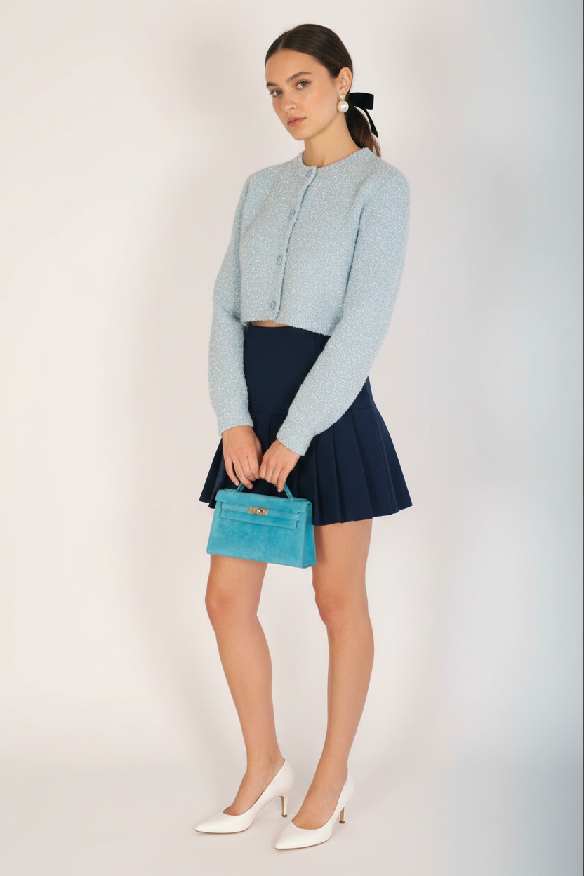 Hermès Kelly Pochette Turquoise Veau Doblis Suede Palladium Hardware