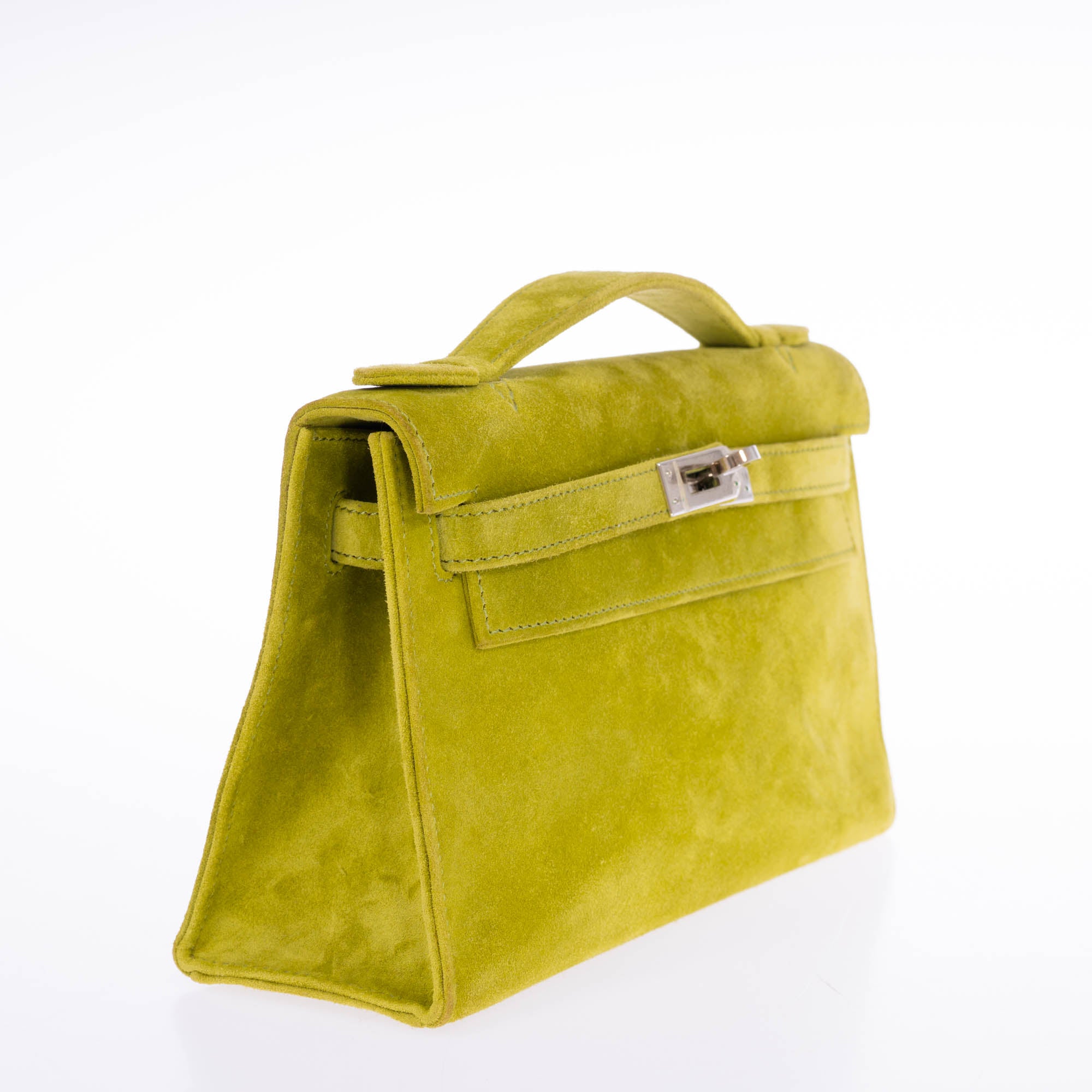 Hermès Kelly Pochette Vert Anis Veau Doblis Suede Palladium Hardware