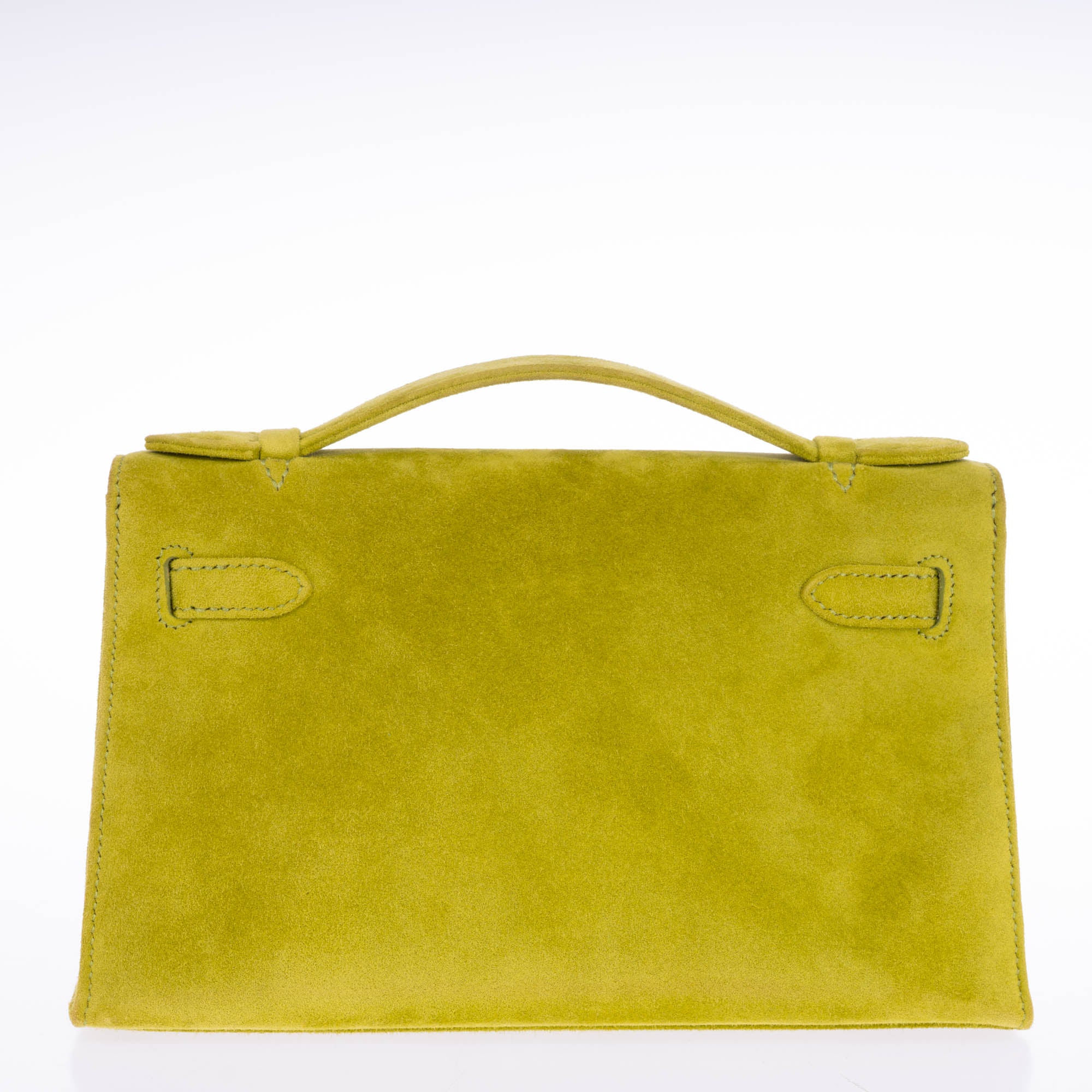 Hermès Kelly Pochette Vert Anis Veau Doblis Suede Palladium