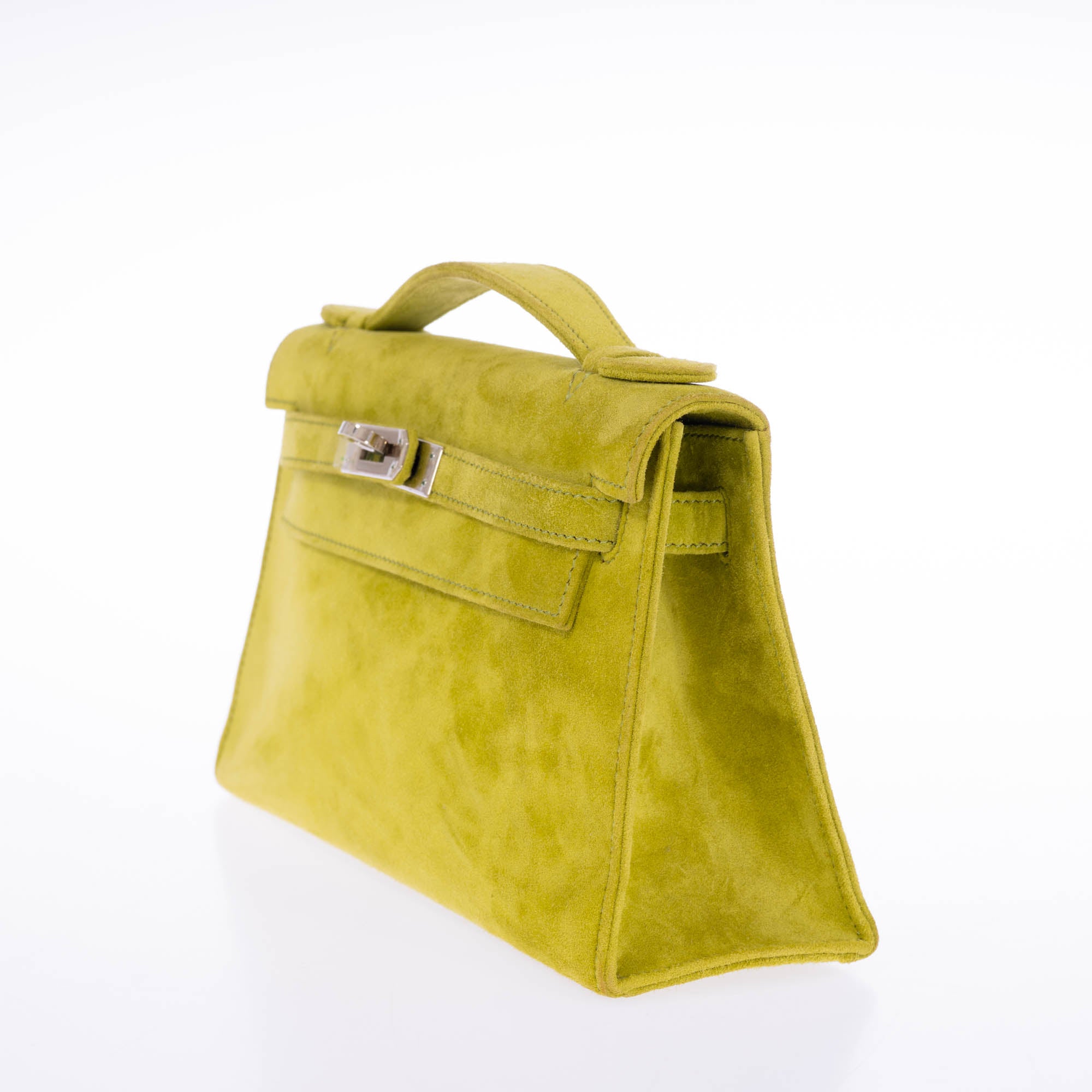 Hermès Kelly Pochette Vert Anis Veau Doblis Suede Palladium Hardware
