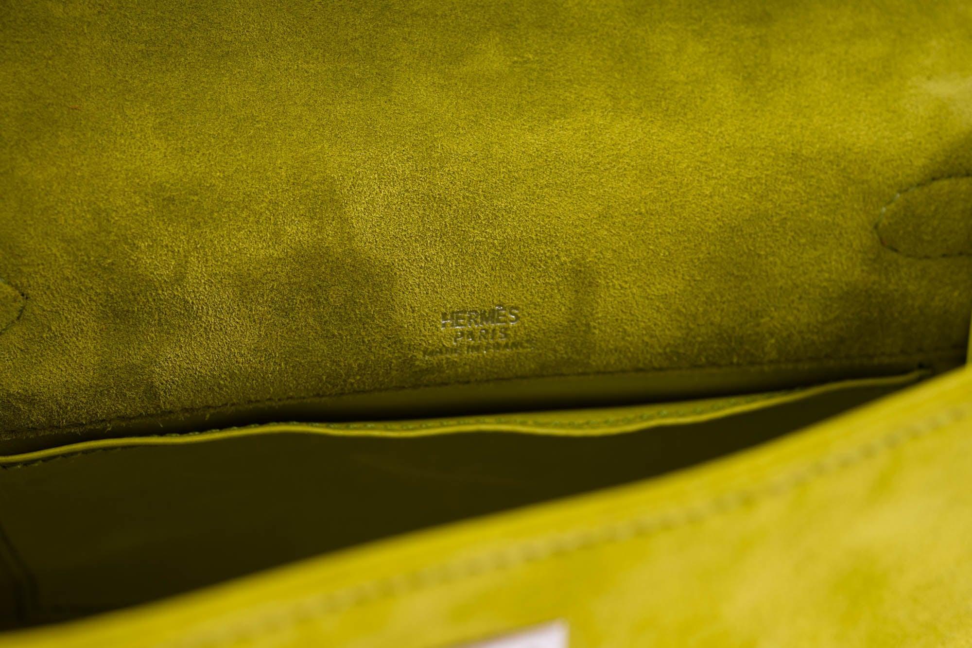 Hermès Kelly Pochette Vert Anis Veau Doblis Suede Palladium Hardware
