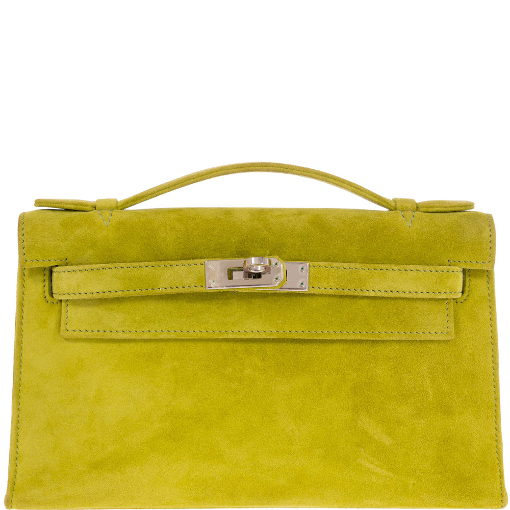 Hermès Kelly Pochette Vert Anis Veau Doblis Suede Palladium Hardware