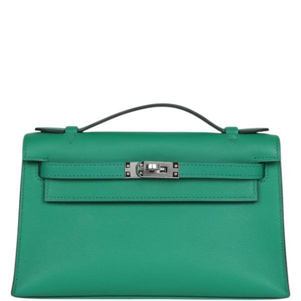 Hermès Kelly Pochette Vert Vertigo Swift Palladium Hardware