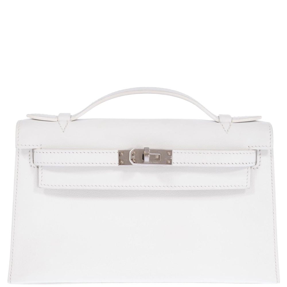 Hermès Kelly Pochette White Swift Palladium Hardware