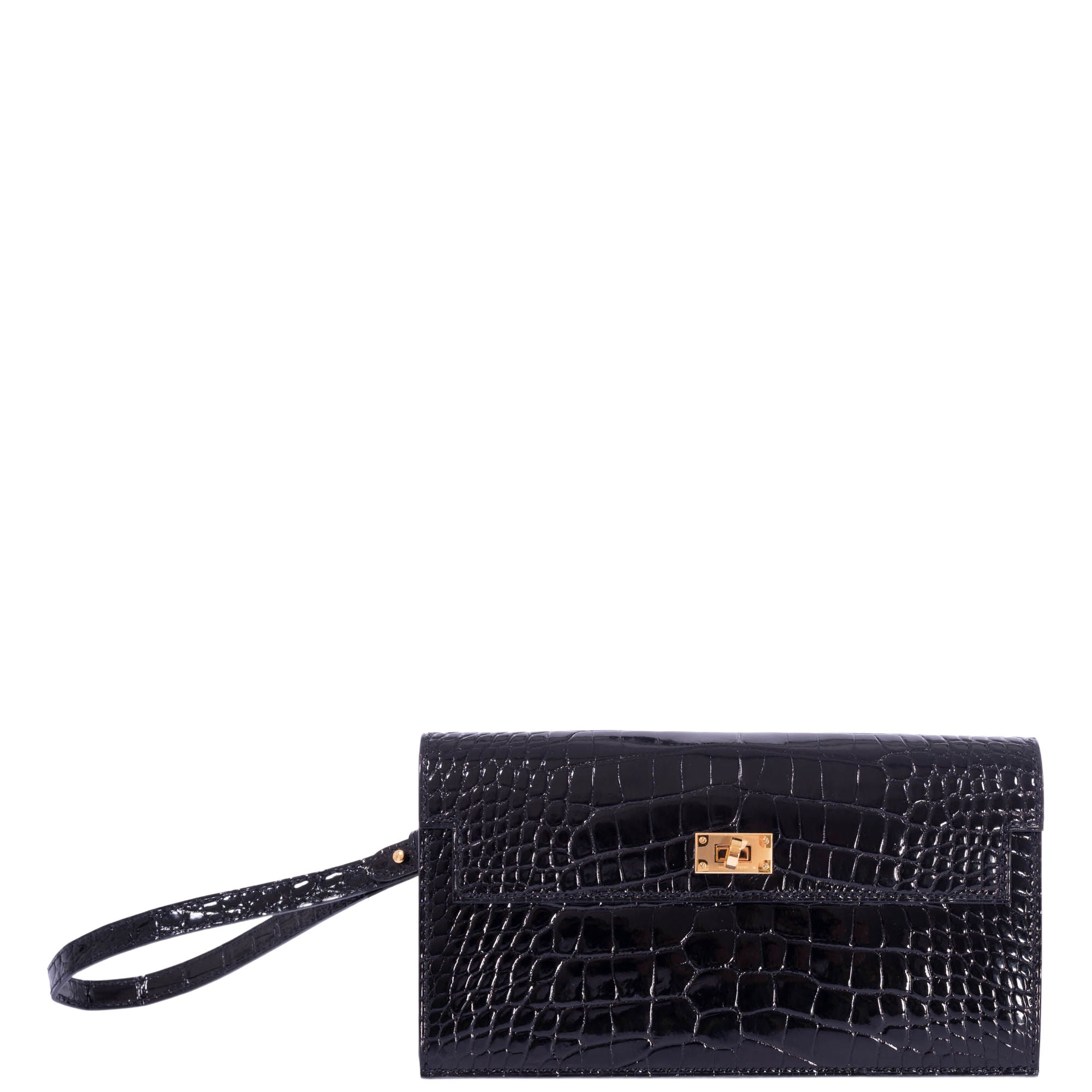 Hermès Kelly Pocket Long Wallet Black Alligator Gold Hardware