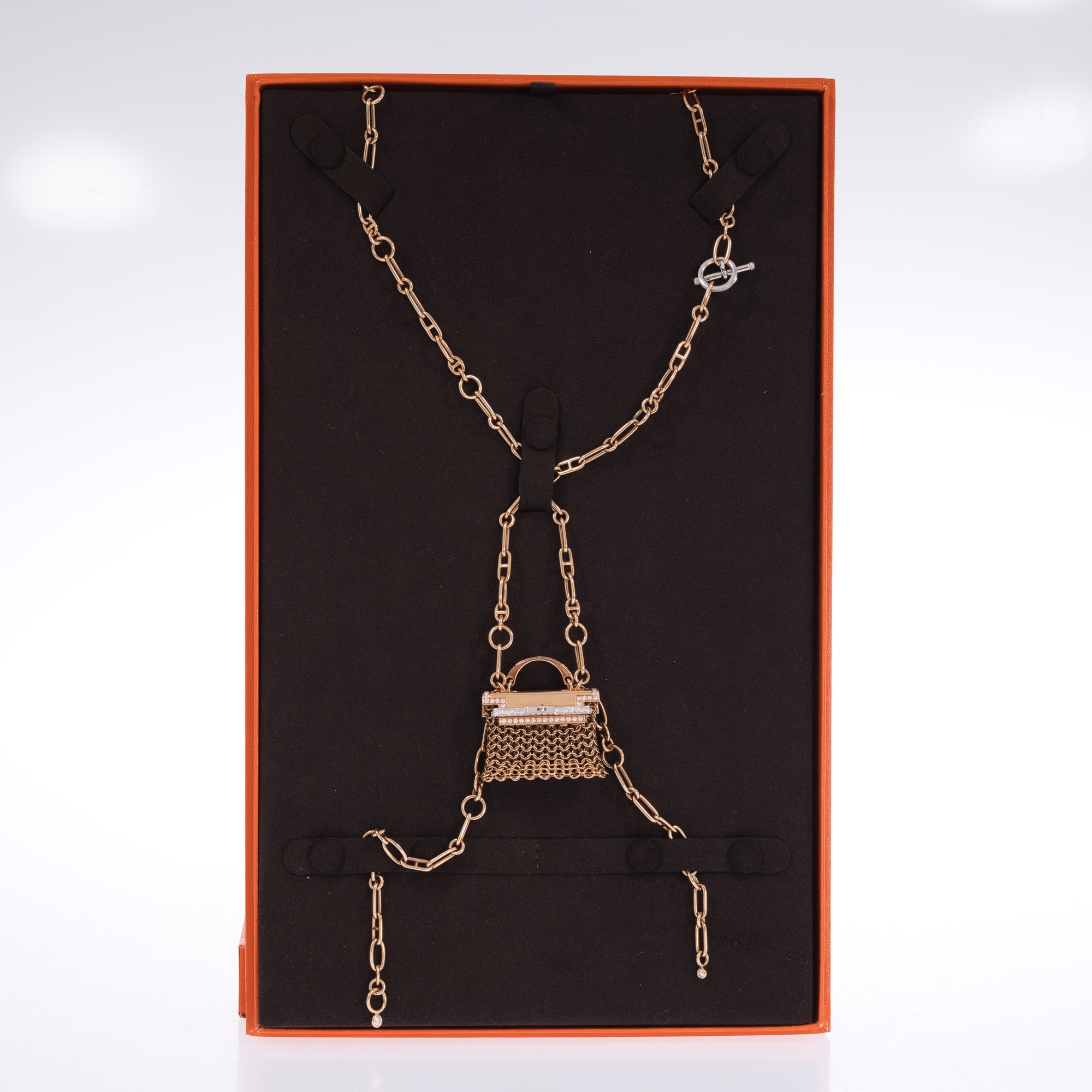 Hermès Kelly Bijou Précieux 18K Rose Gold Diamond Chain Mail Necklace