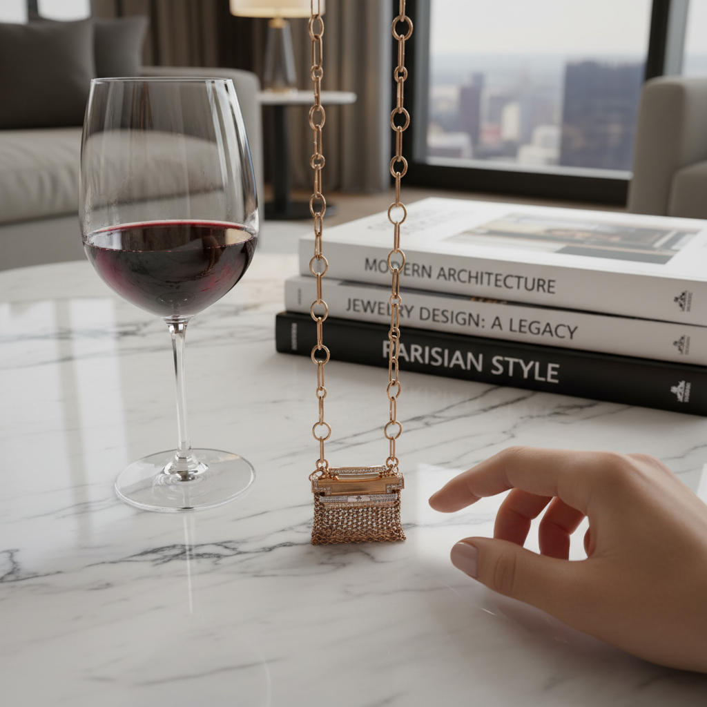 Hermès Kelly Précieux Bijou 18K Rose Gold and Diamond Micro Bag Necklace