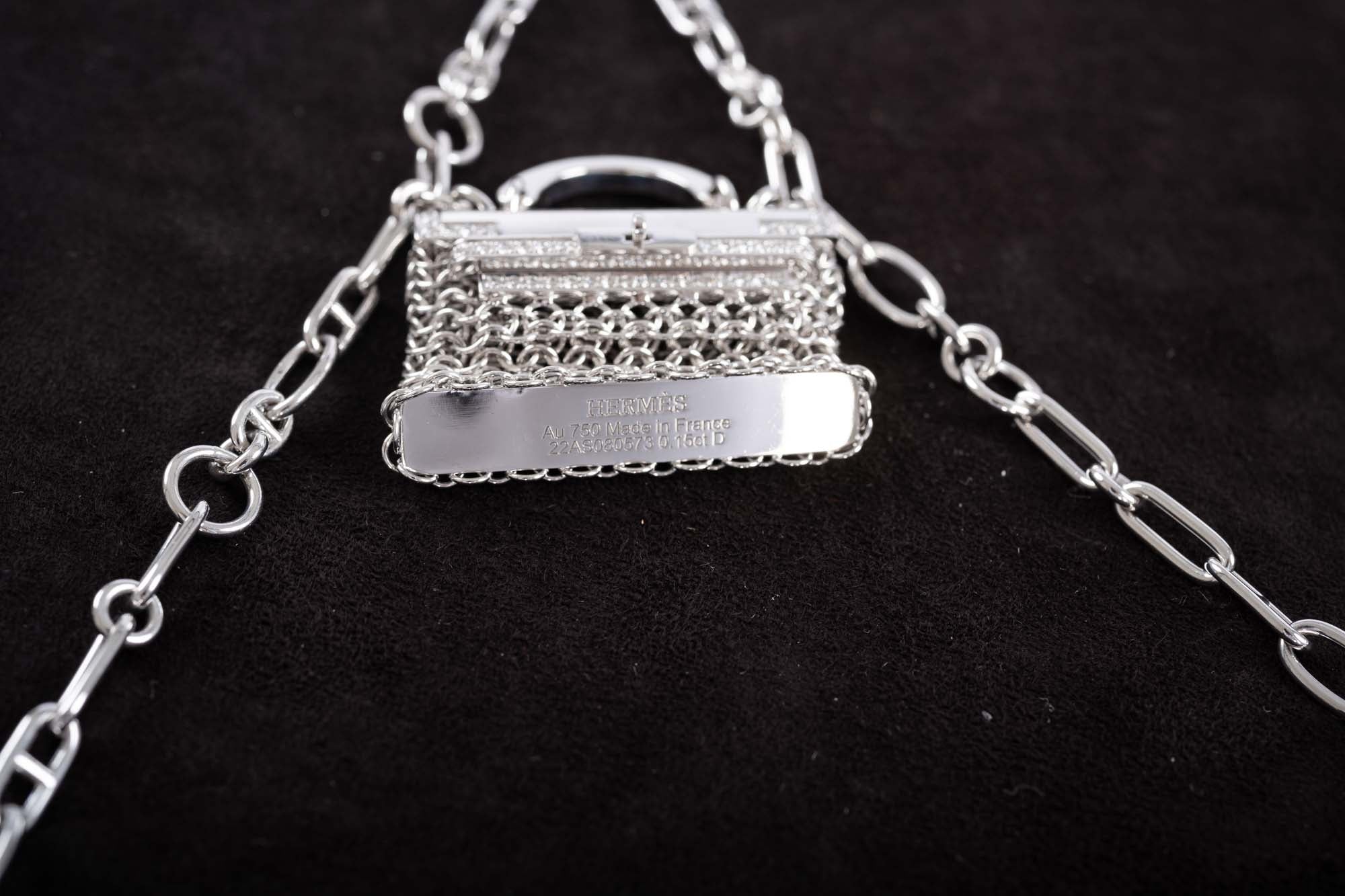Hermès Kelly Précieux Bijou 18K White Gold and Diamond Micro Bag Necklace