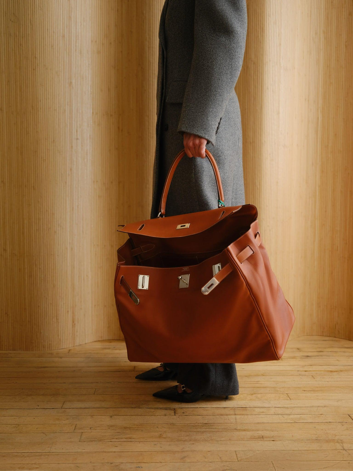 Hermès Kelly Relax 50 Fauve Swift Palladium Hardware