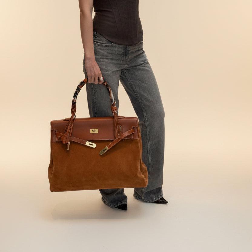 Hermès Kelly Relax 50 Gold Barenia/Grizzly Gold Hardware