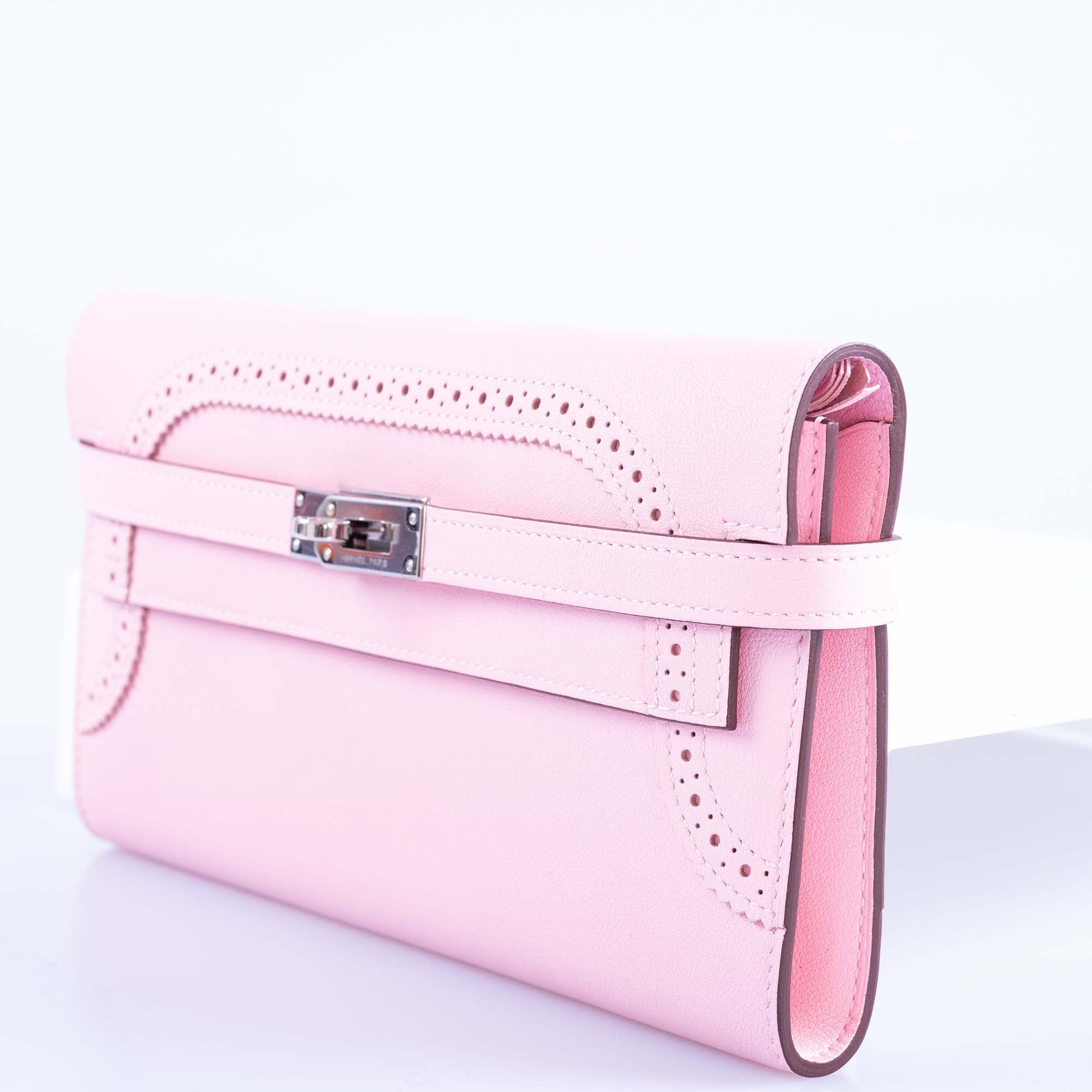 Hermès Kelly Rose Sakura Swift Ghillies Wallet Palladium Hardware
