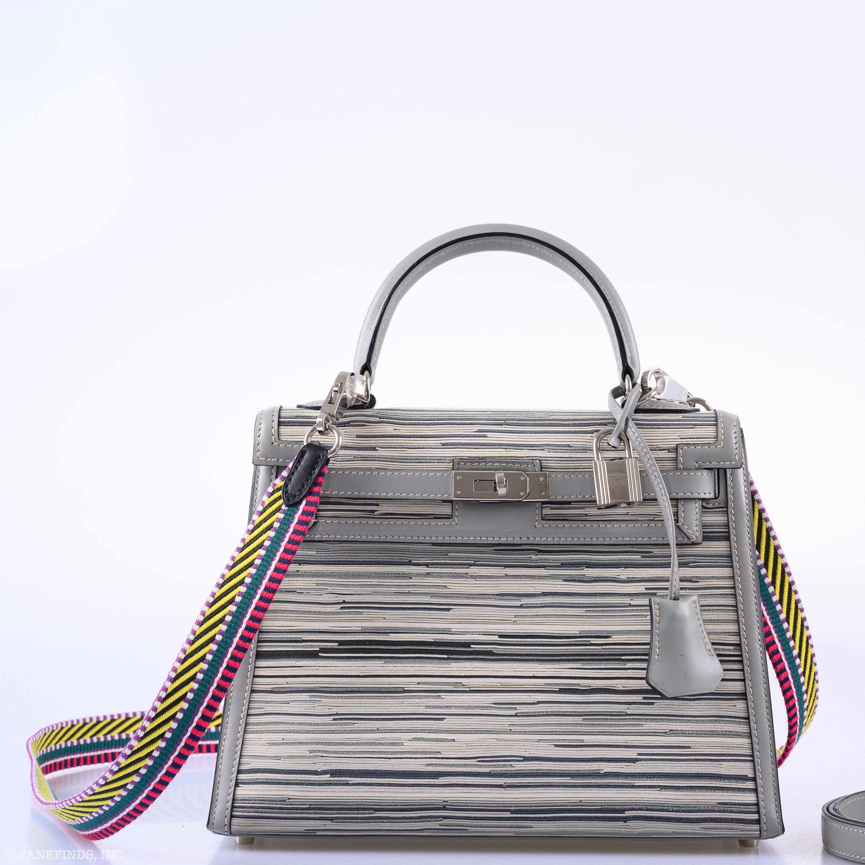 Hermès Kelly Sellier 25 Vibrato & Gris Tourterelle Box Calf Palladium Hardware