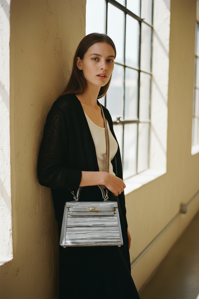 Hermès Kelly Sellier 25 Vibrato & Gris Tourterelle Box Calf Palladium Hardware