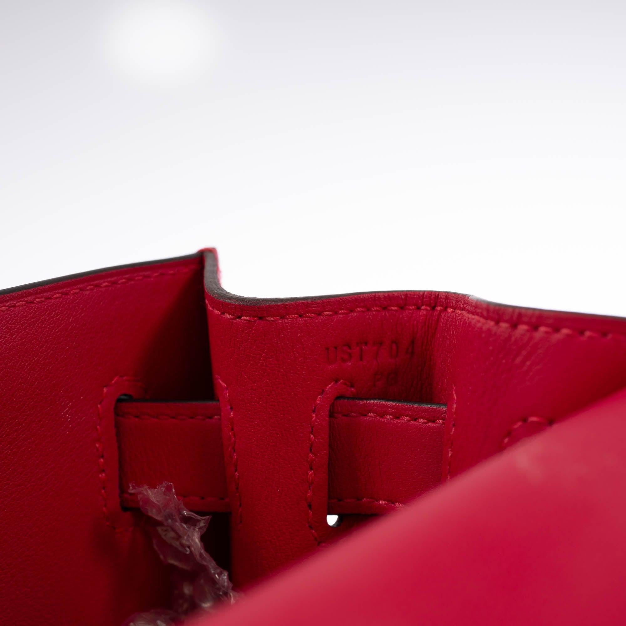 Hermès Kelly Sellier 32 Rose Shocking & Écru-Beige Toile & Framboise Leather Palladium Hardware
