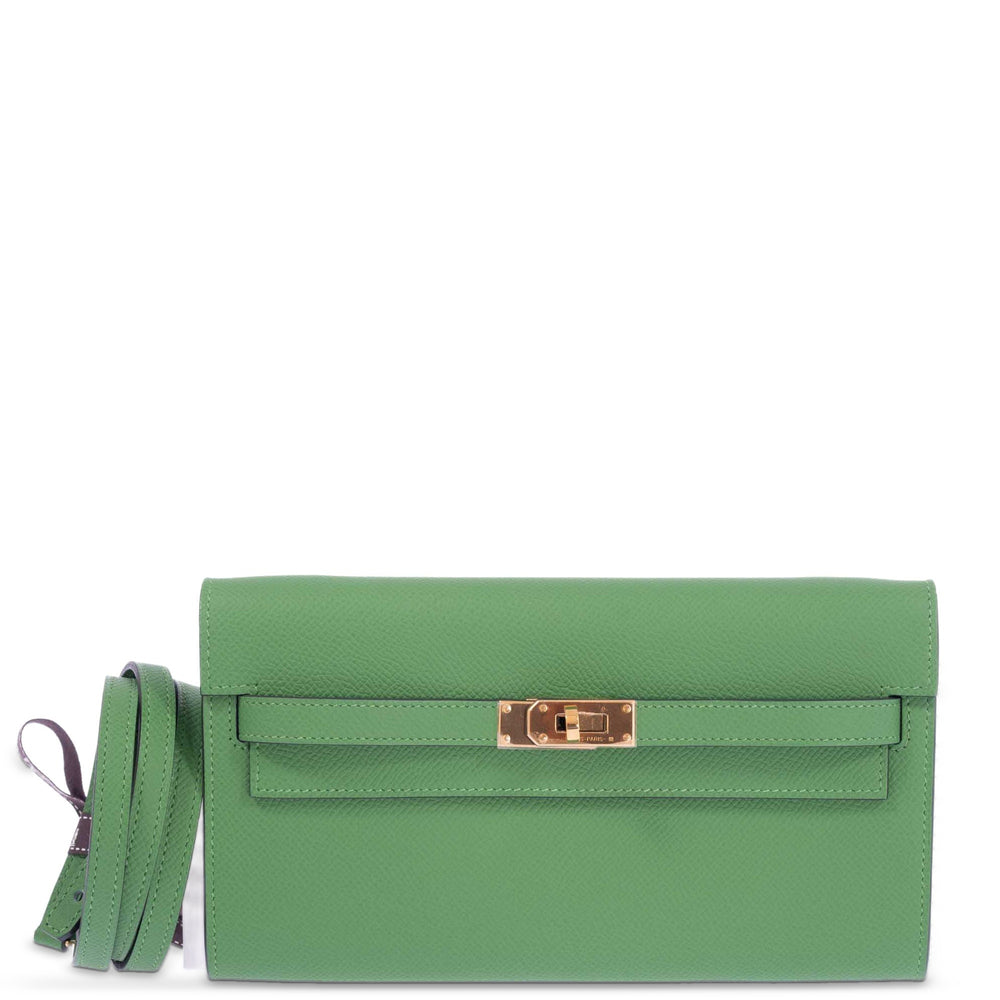 Hermès Kelly To Go Wallet Vert Yucca Epsom Palladium Hardware, front view