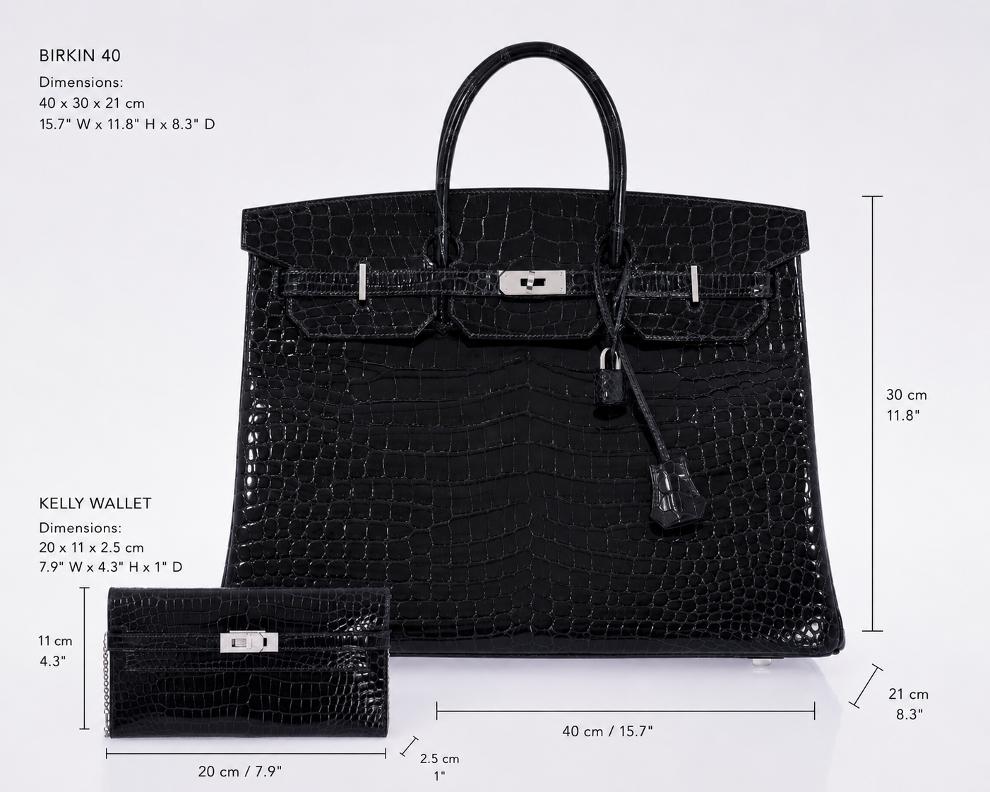 Hermès Kelly Wallet Bleu Marine Shiny Porosus Crocodile 18K White Gold & Diamond Hardware