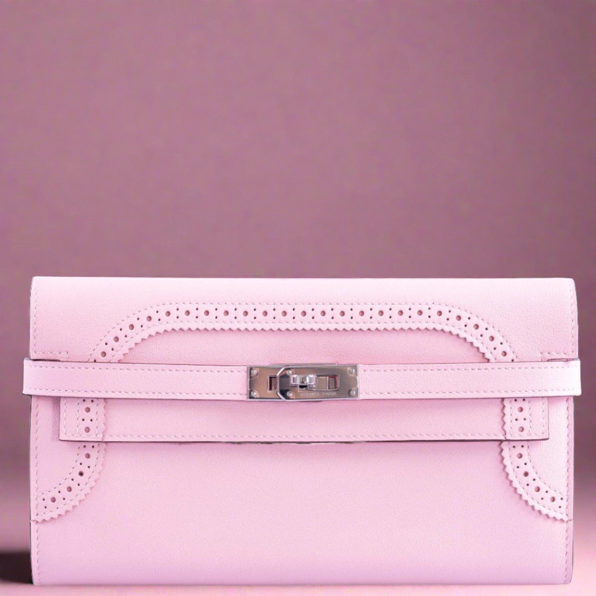 Hermès Kelly Wallet "Ghillies" Limited Edition Rose Sakura Swift Palladium Hardware