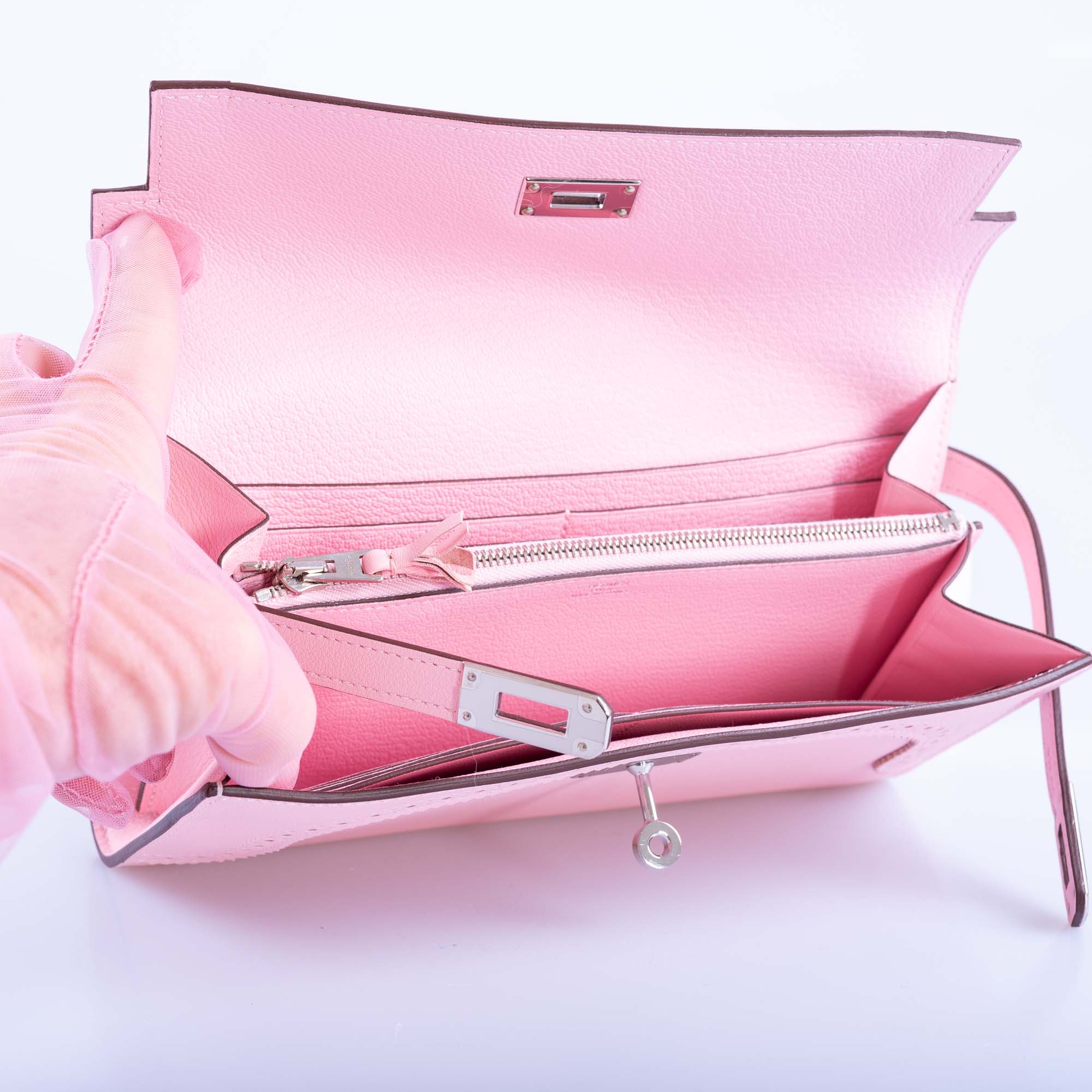 Hermès Kelly Wallet "Ghillies" Limited Edition Rose Sakura Swift Palladium Hardware