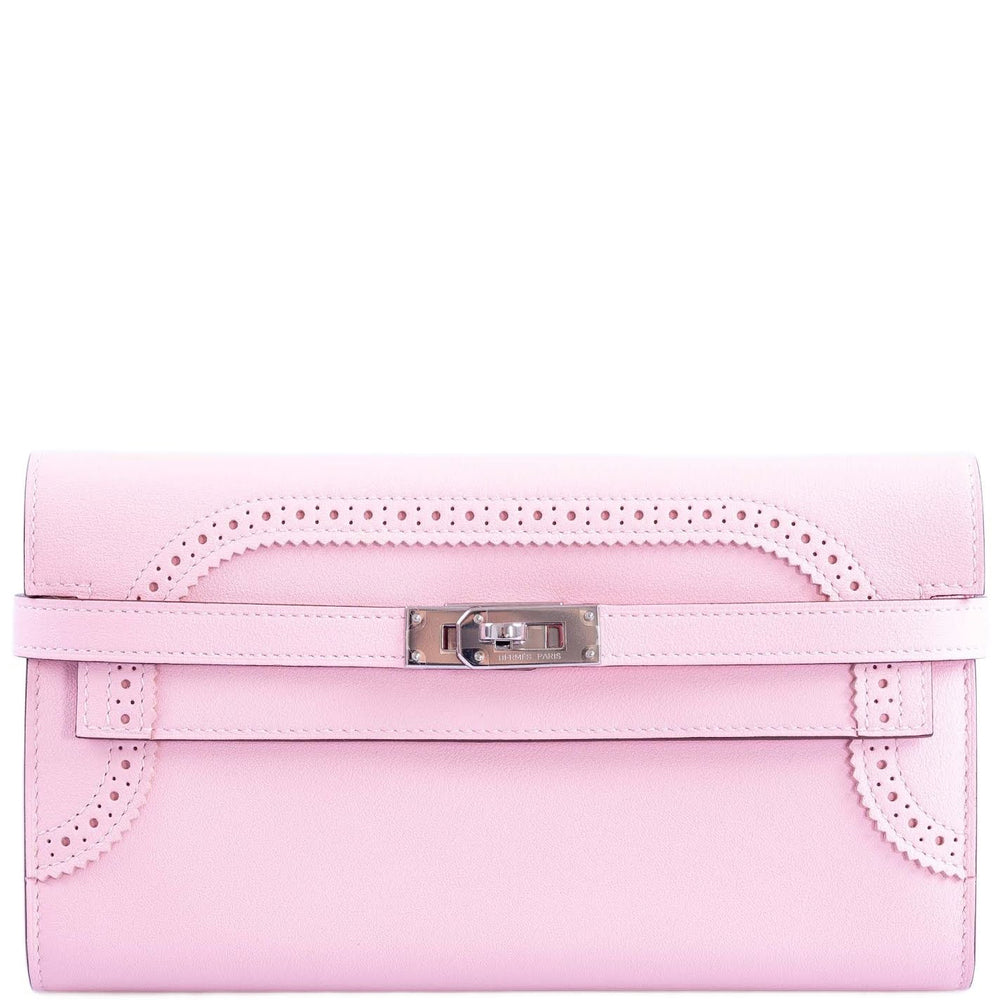 Hermès Kelly Wallet Ghillies Rose Sakura Swift Palladium Hardware