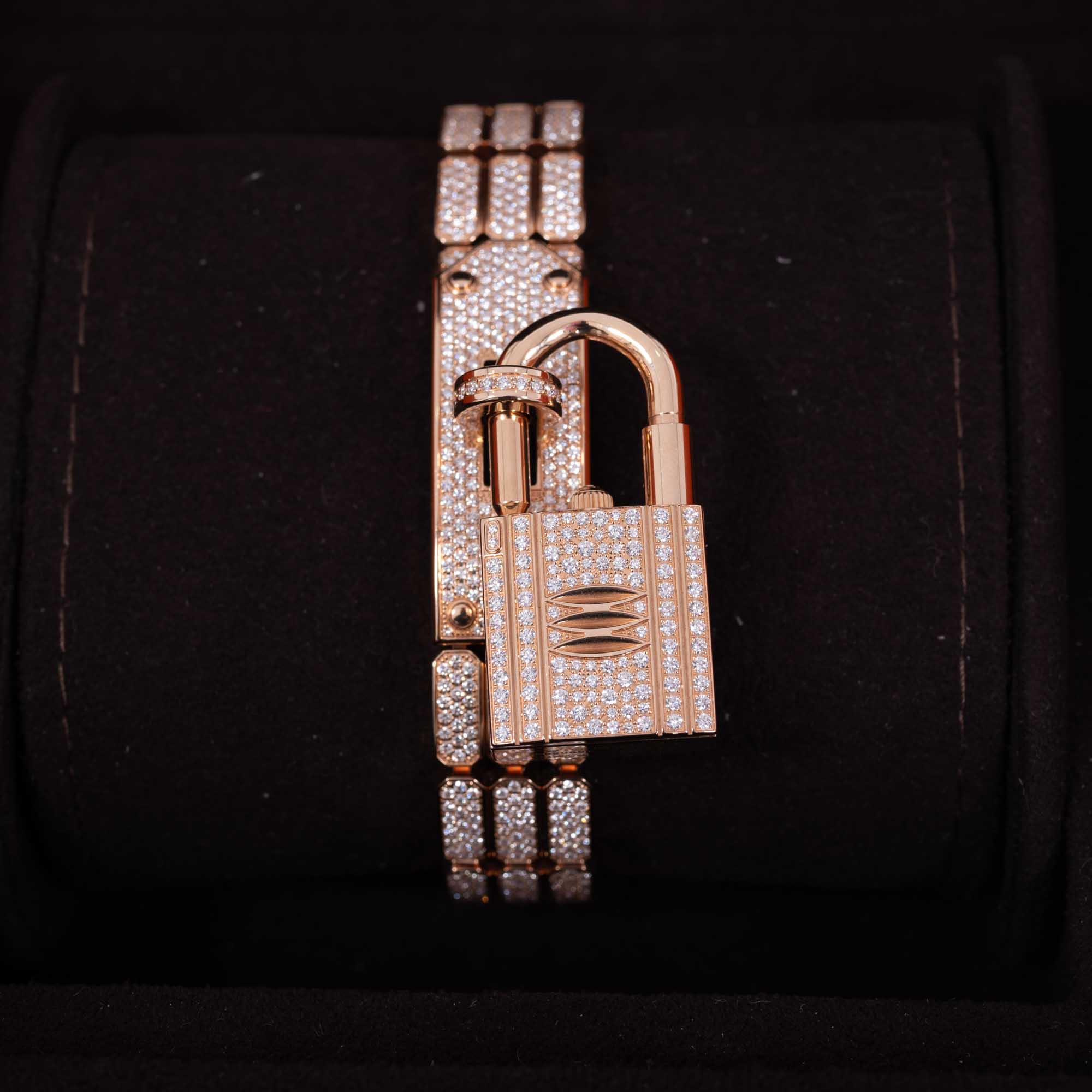 Hermès Kelly Watch High Jewelry Full Diamond Pavé Rose Gold 3-Piece Set