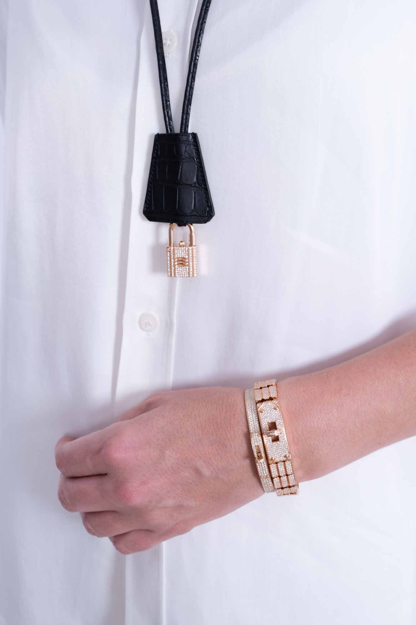 Hermès Kelly Watch High Jewelry Full Diamond Pavé Rose Gold 3-Piece Set