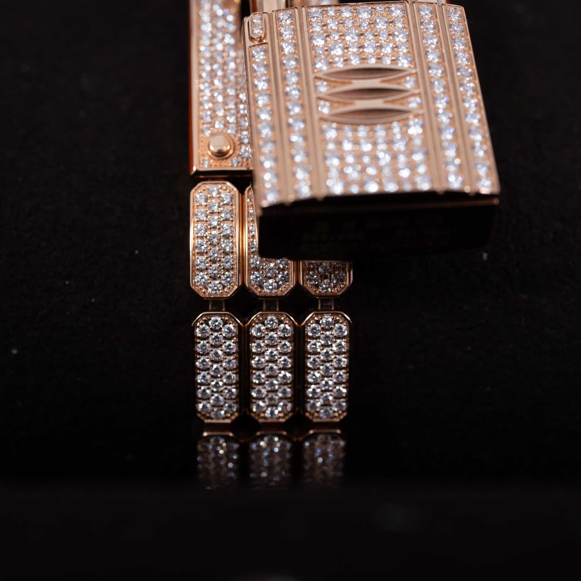 Hermès Kelly Watch High Jewelry Full Diamond Pavé Rose Gold 3-Piece Set