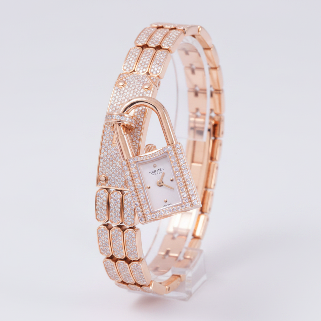 Hermès Kelly Watch High Jewelry Full Diamond Pavé Rose Gold 2-Piece Set