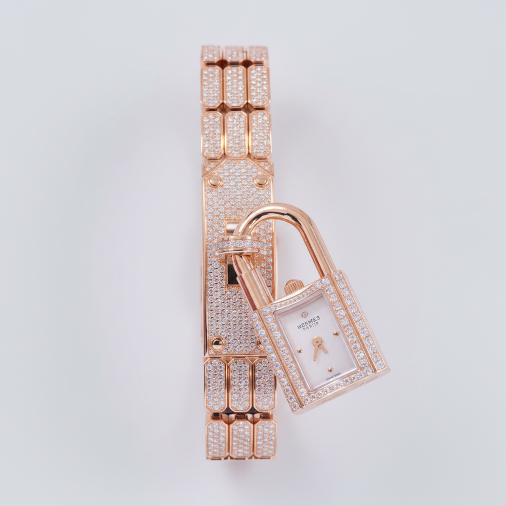 Hermès Kelly Watch High Jewelry Full Diamond Pavé Rose Gold 2-Piece Set