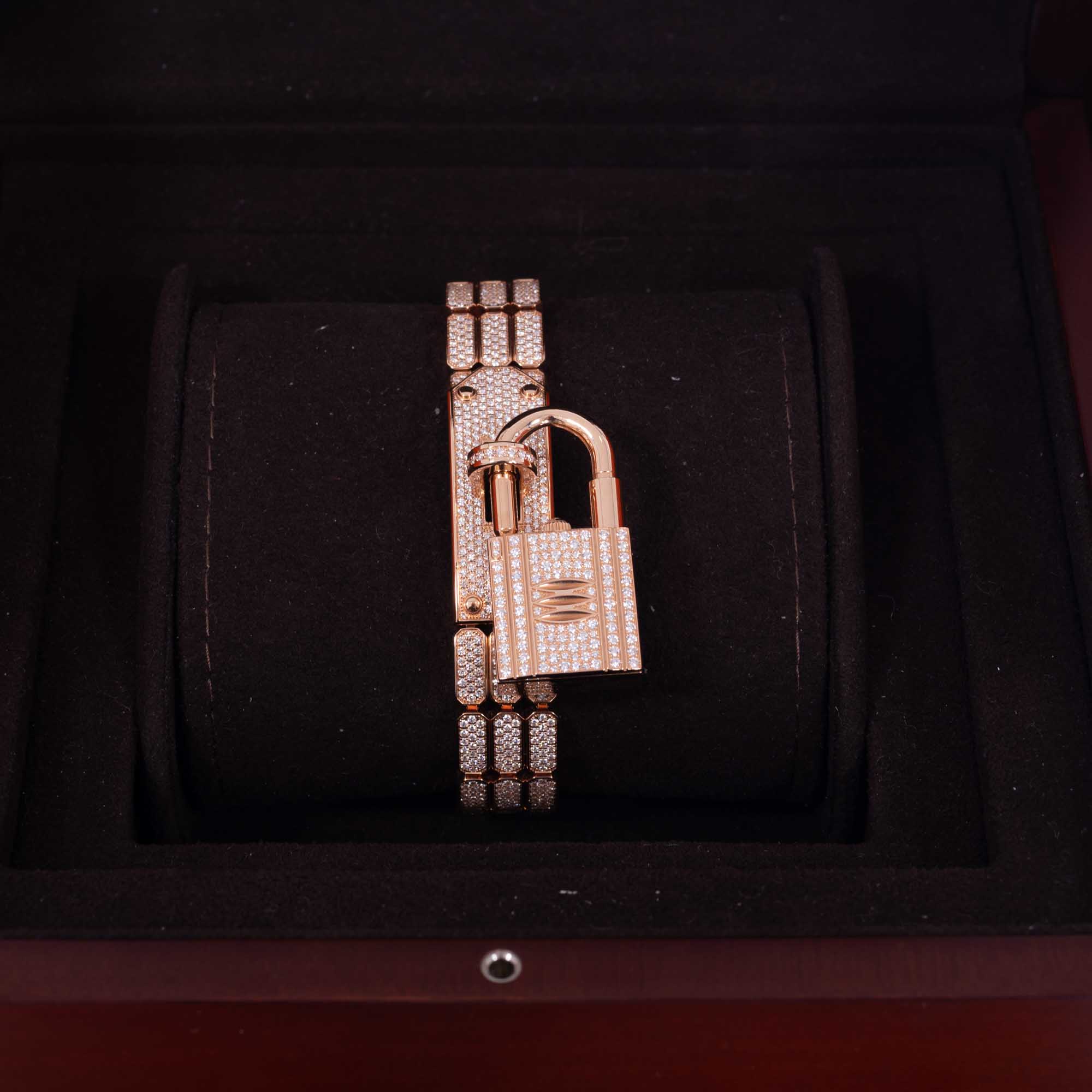 Hermès Kelly Watch High Jewelry Full Diamond Pavé Rose Gold 3-Piece Set