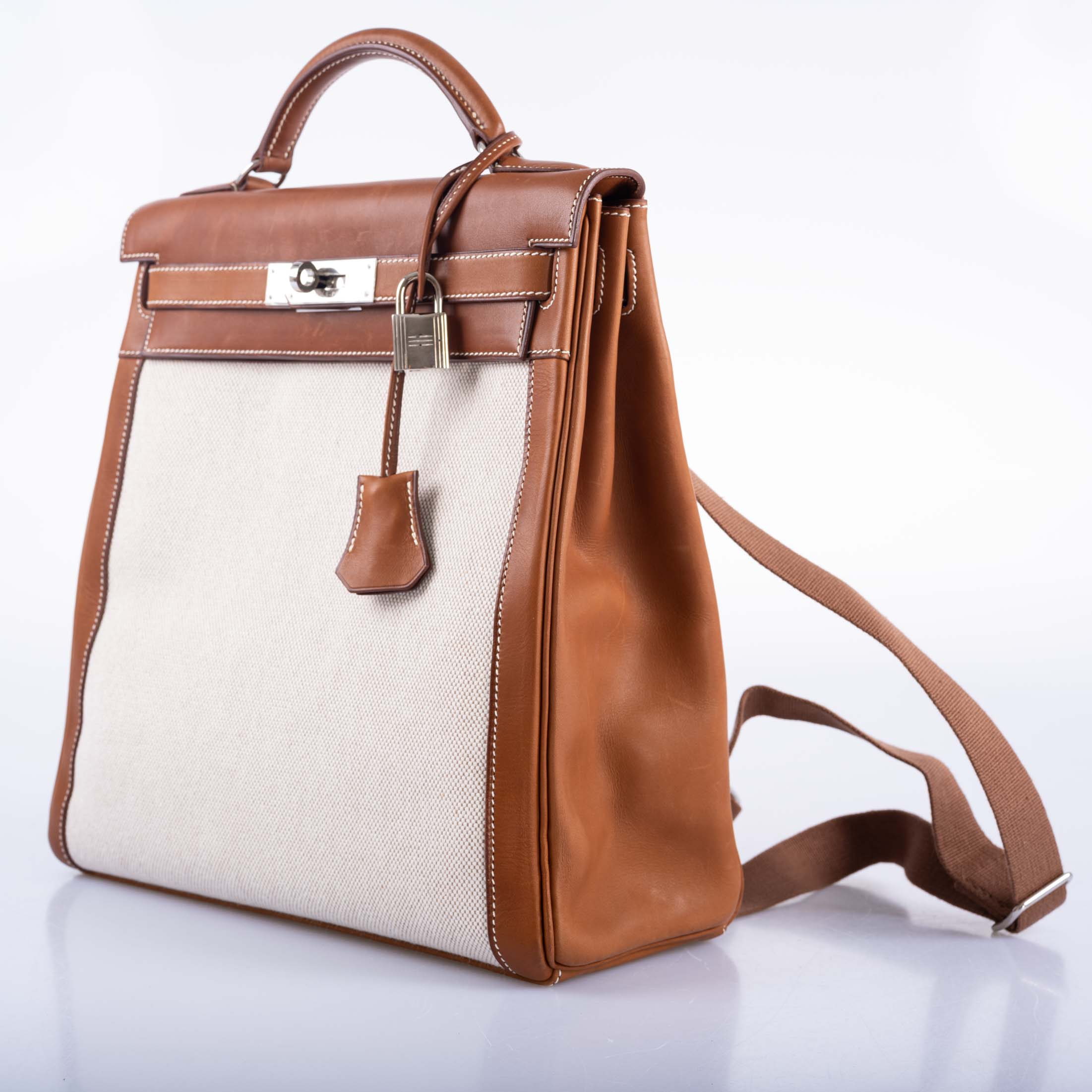 Hermès Kelly a Dos Backpack Barenia And Toile Palladium Hardware