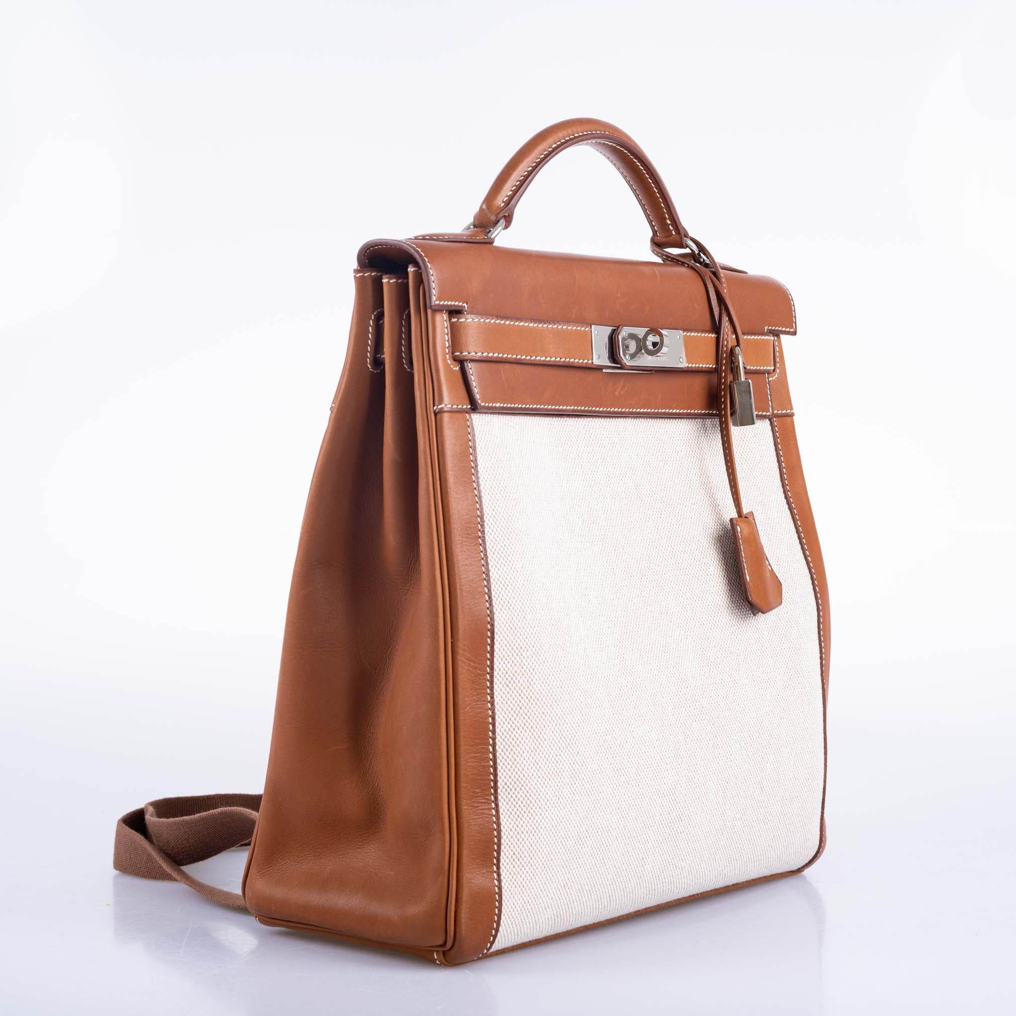 Hermès Kelly a Dos Backpack Barenia And Toile Palladium Hardware