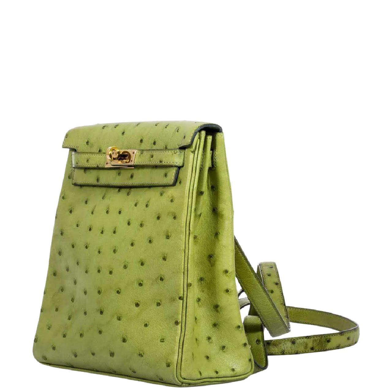 Hermès Kelly a Dos Backpack Vert Anis Ostrich Gold Hardware