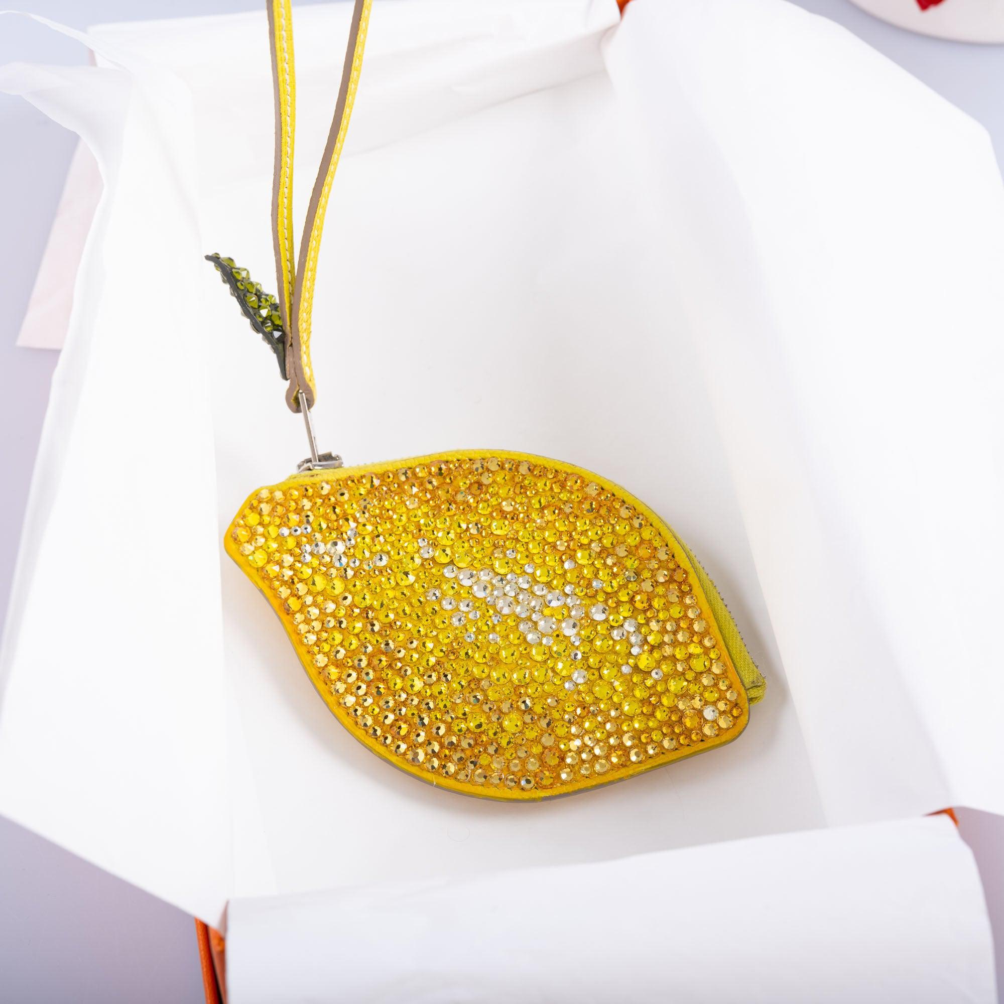 Hermès Lemon Tutti Frutti Porte Monnaie Coin Purse with Custom Swarovski Crystals