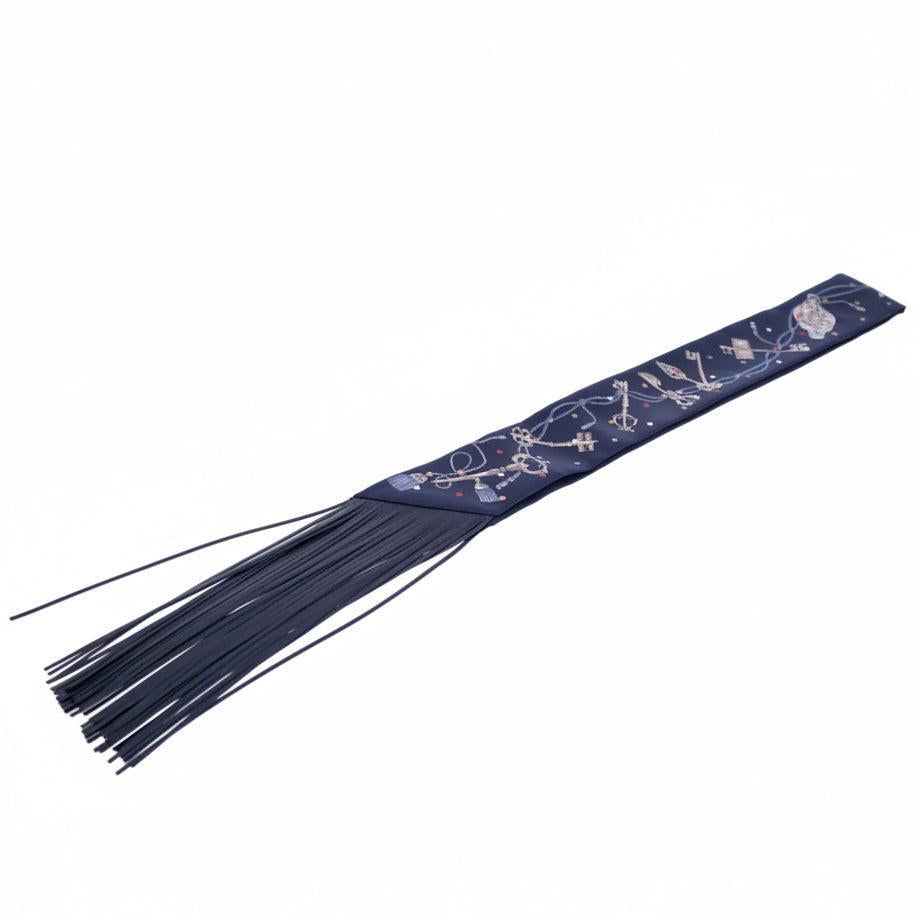 Hermès Les Clés à Pois Leather Fringes Twilly Bleu Marine/Gris Argent Silk
