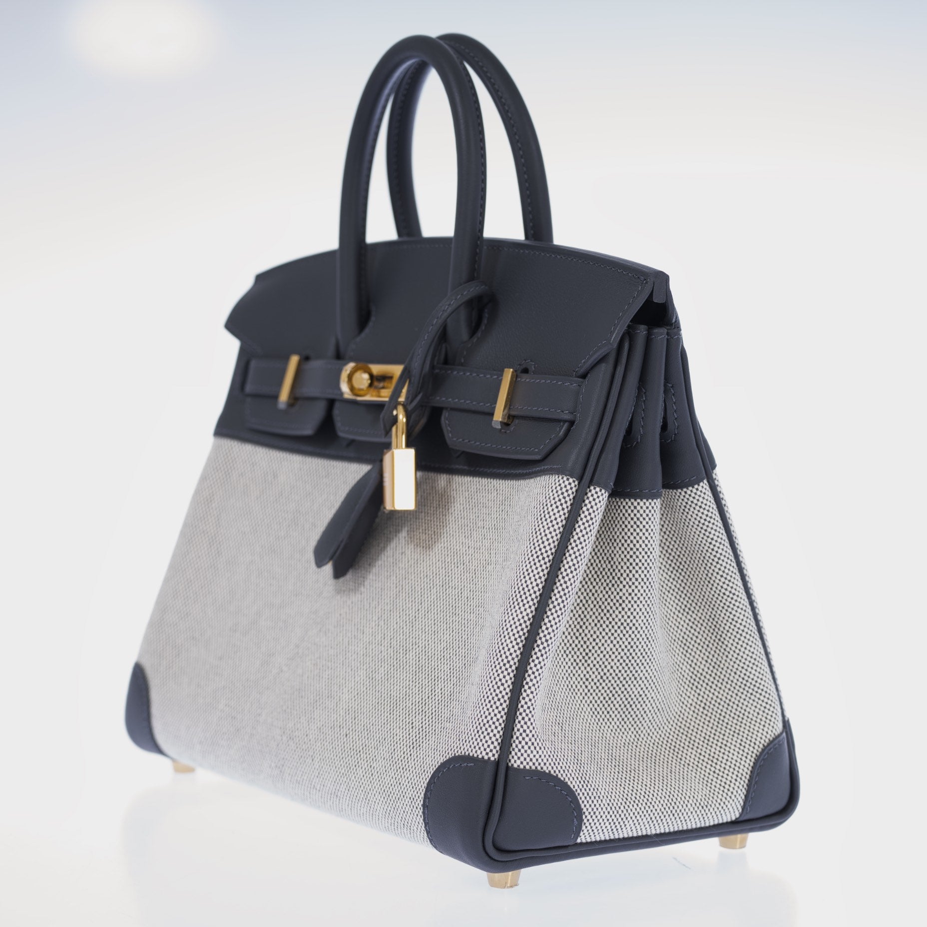 Hermès Limited Edition Birkin 25 in Écru and Ardoise Toile H and Veau Swift Gold Hardware